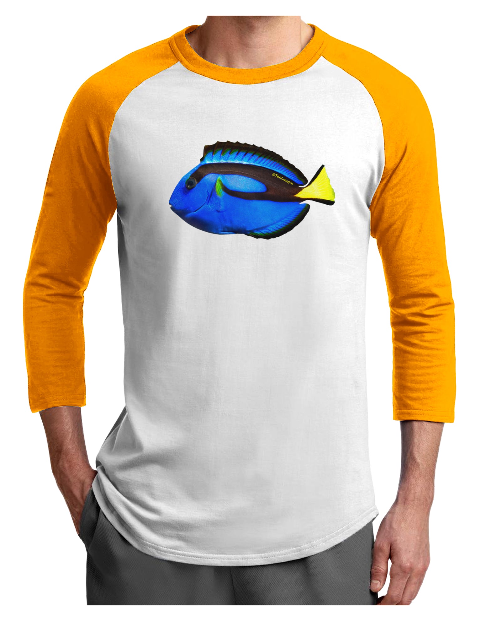 Blue Tang Fish Adult Raglan Shirt-Raglan Shirt-TooLoud-White-Gold-X-Small-Davson Sales