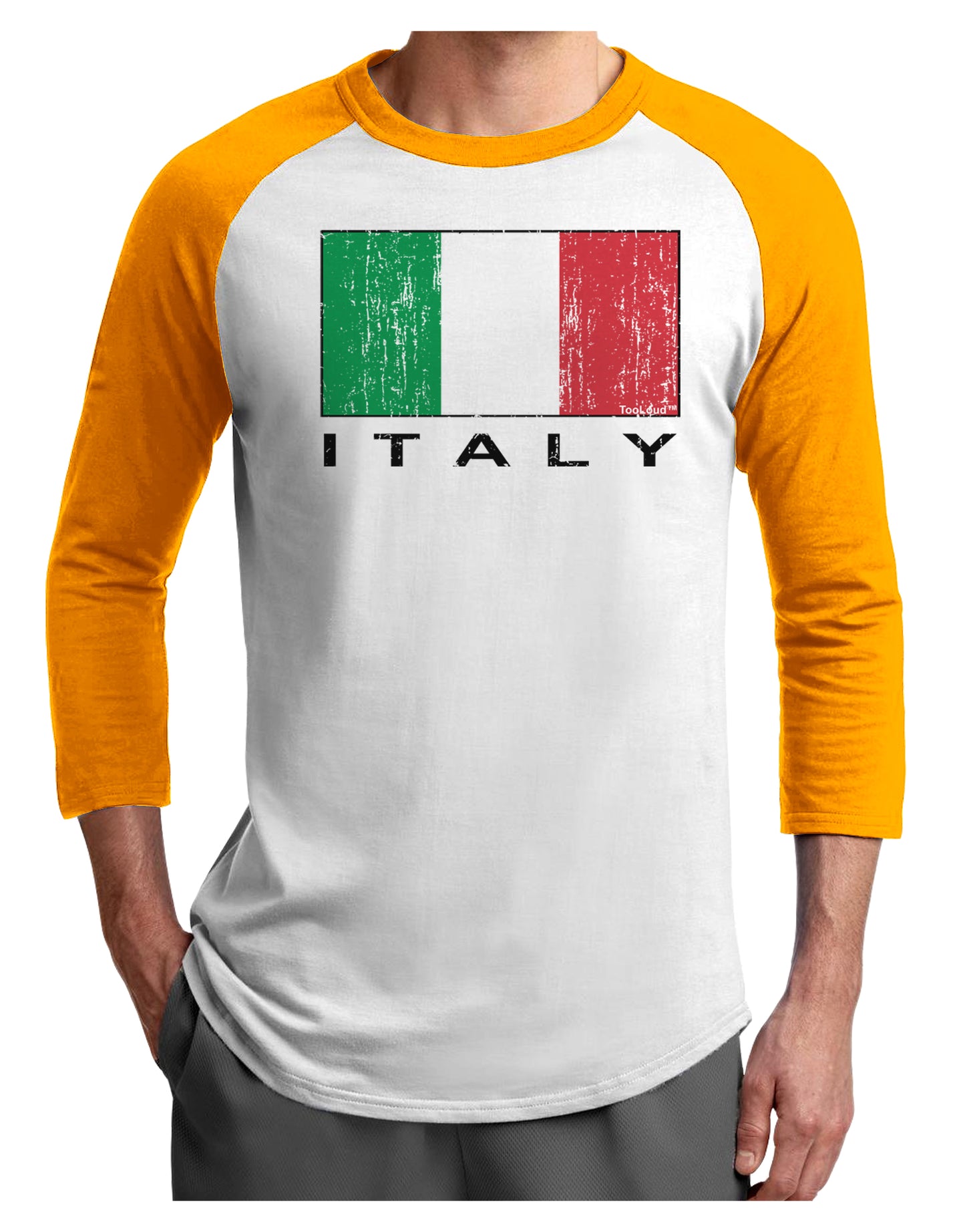 Italian Flag - Italy Text Distressed Adult Raglan Shirt by TooLoud-TooLoud-White-Gold-X-Small-Davson Sales
