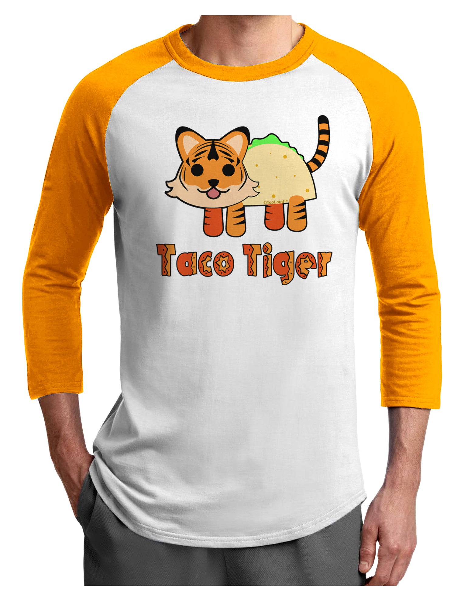 Cute Taco Tiger Text Adult Raglan Shirt-TooLoud-White-Gold-X-Small-Davson Sales