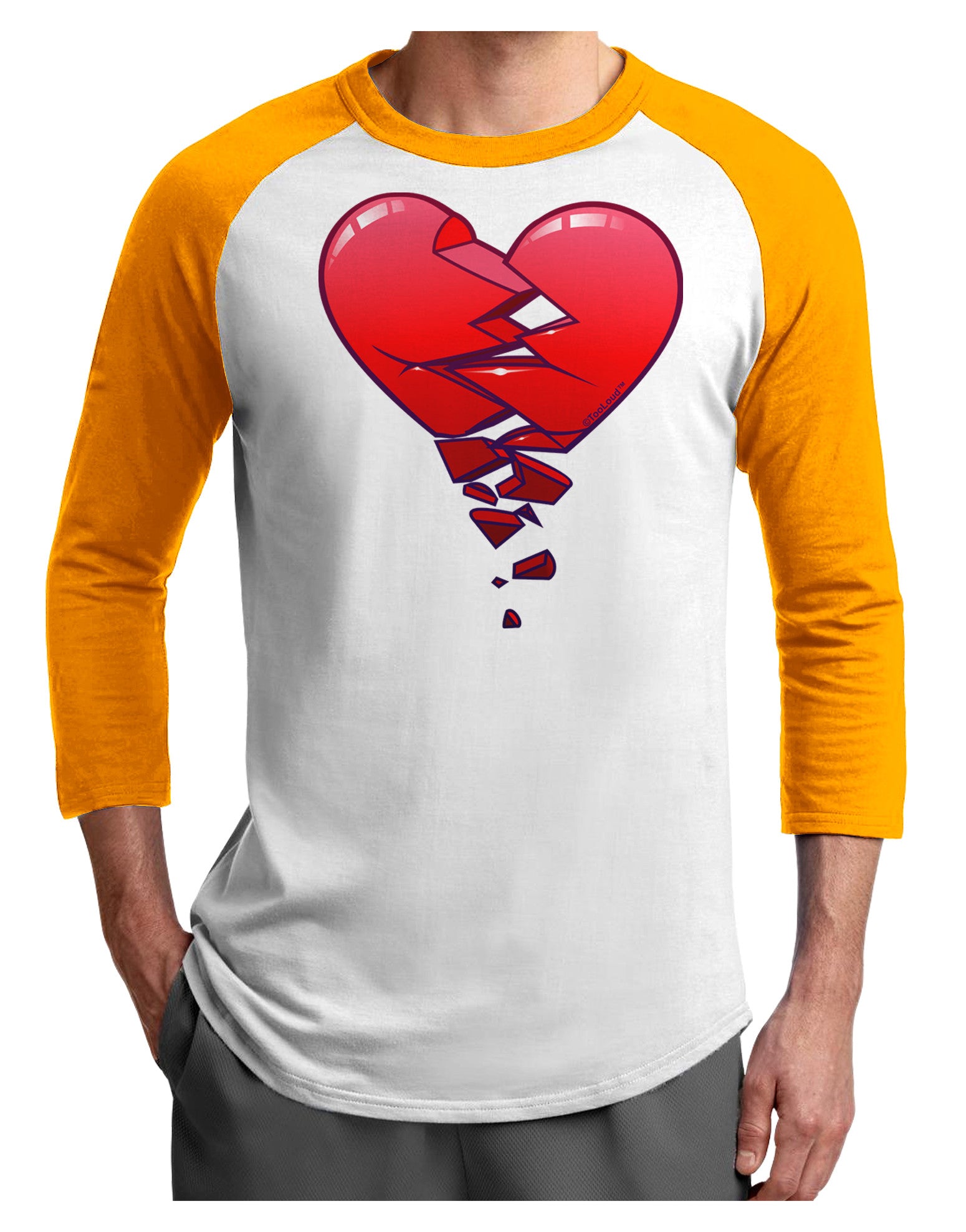 Crumbling Broken Heart Adult Raglan Shirt by-Raglan Shirt-TooLoud-White-Gold-X-Small-Davson Sales
