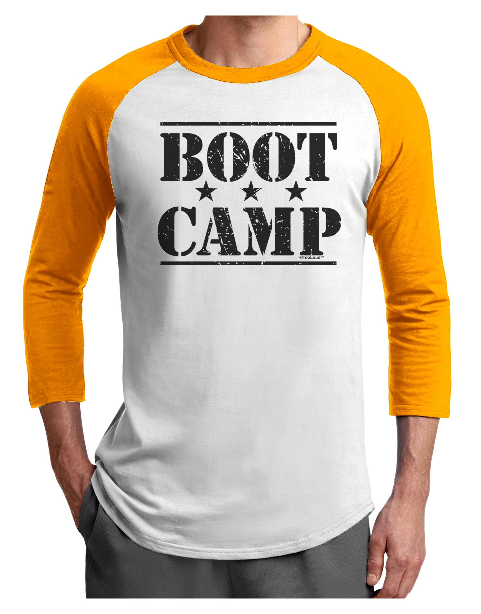 Bootcamp Large distressed Text Adult Raglan Shirt-Raglan Shirt-TooLoud-White-Gold-X-Small-Davson Sales