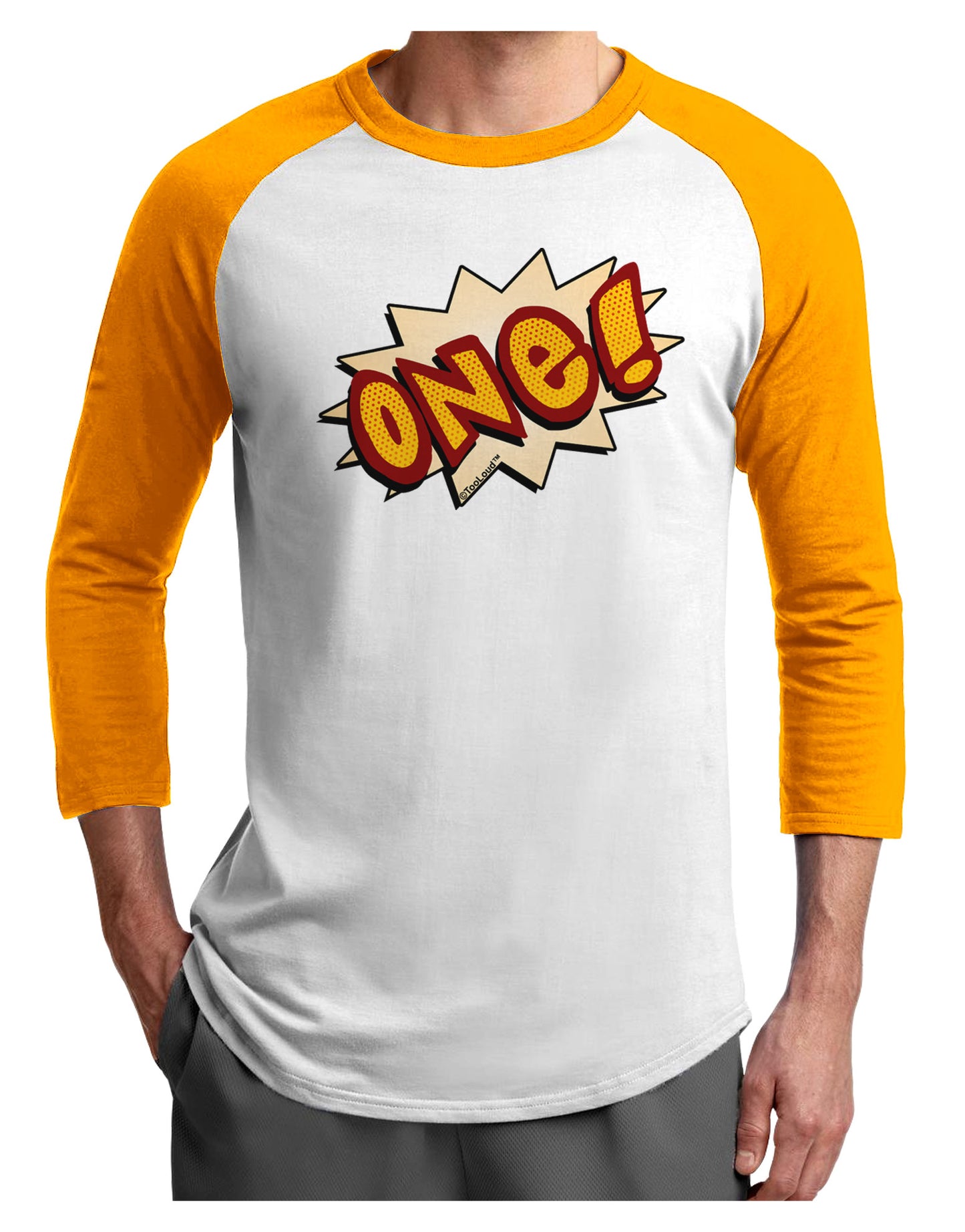 Onomatopoeia One Birthday Adult Raglan Shirt-TooLoud-White-Gold-X-Small-Davson Sales