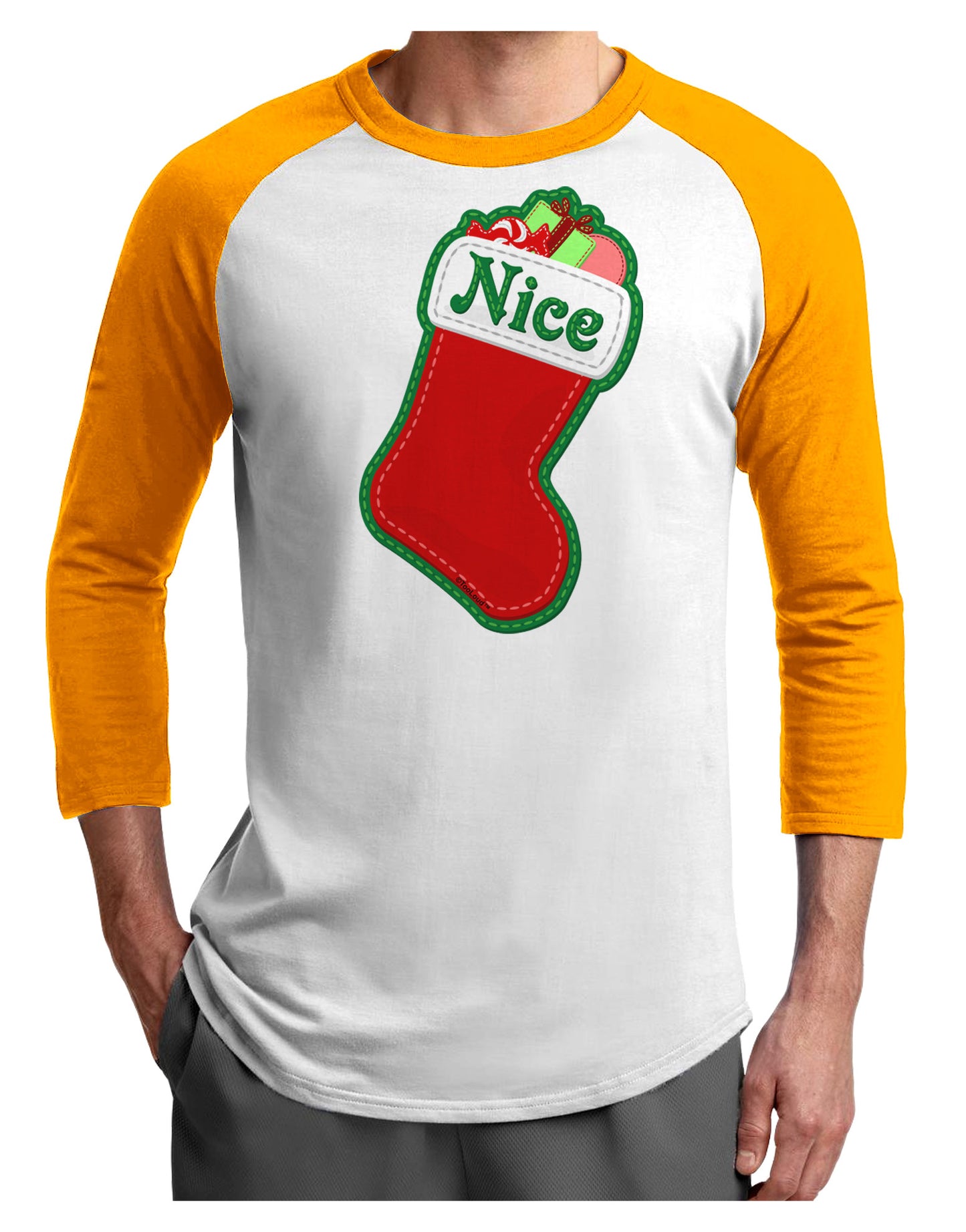 Nice Stocking Cute Christmas Adult Raglan Shirt-Raglan Shirt-TooLoud-White-Gold-X-Small-Davson Sales