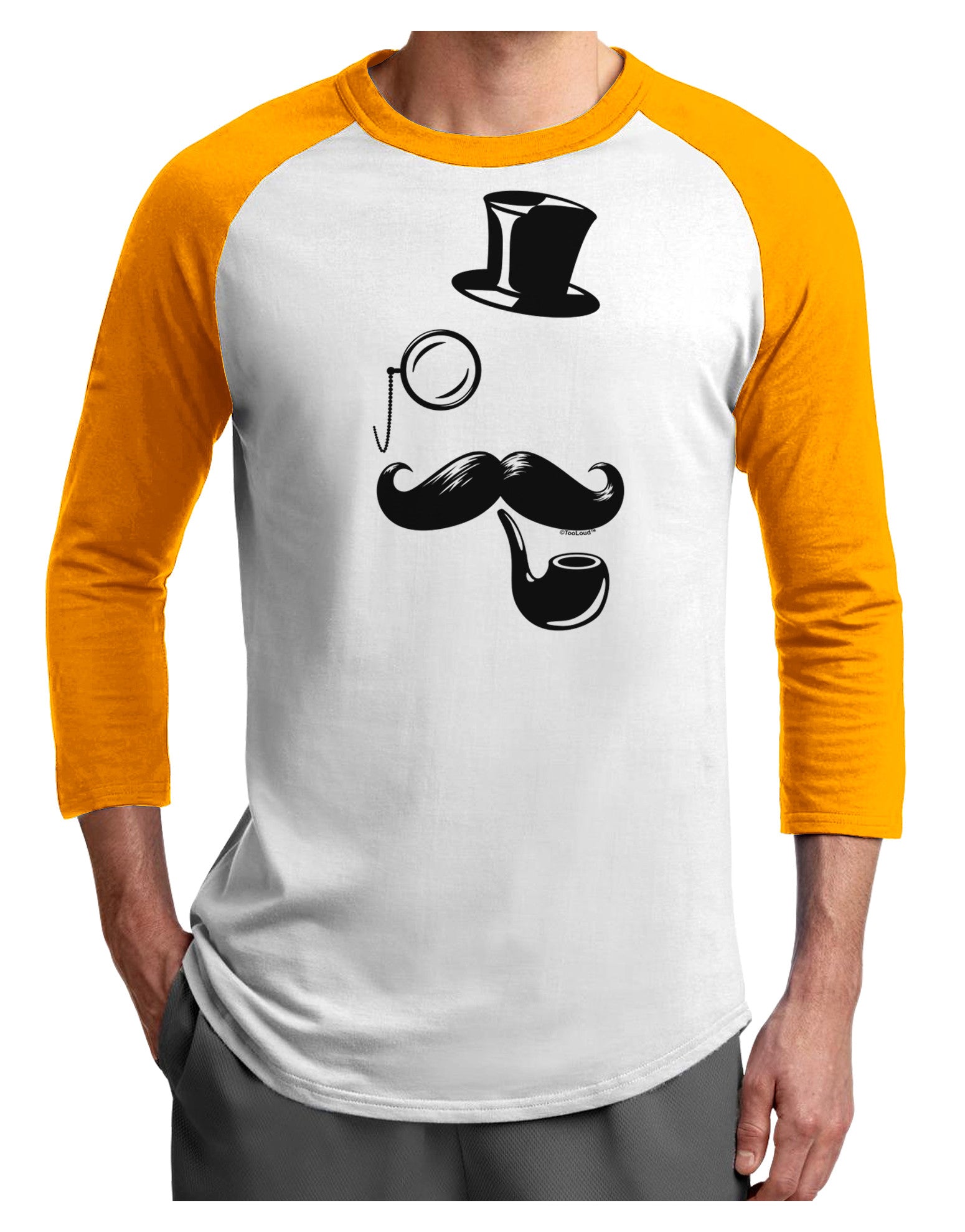 Tophat Mustache Pipe and Monocle Adult Raglan Shirt-Raglan Shirt-TooLoud-White-Gold-X-Small-Davson Sales