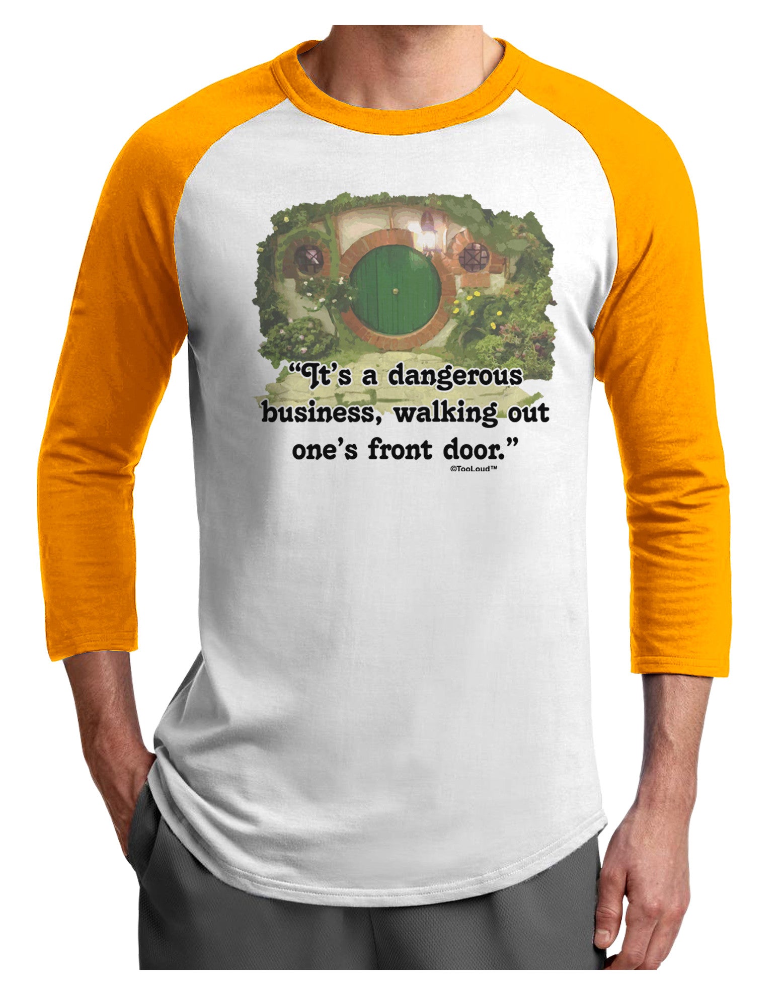 Dangerous Business Adult Raglan Shirt-TooLoud-White-Gold-X-Small-Davson Sales