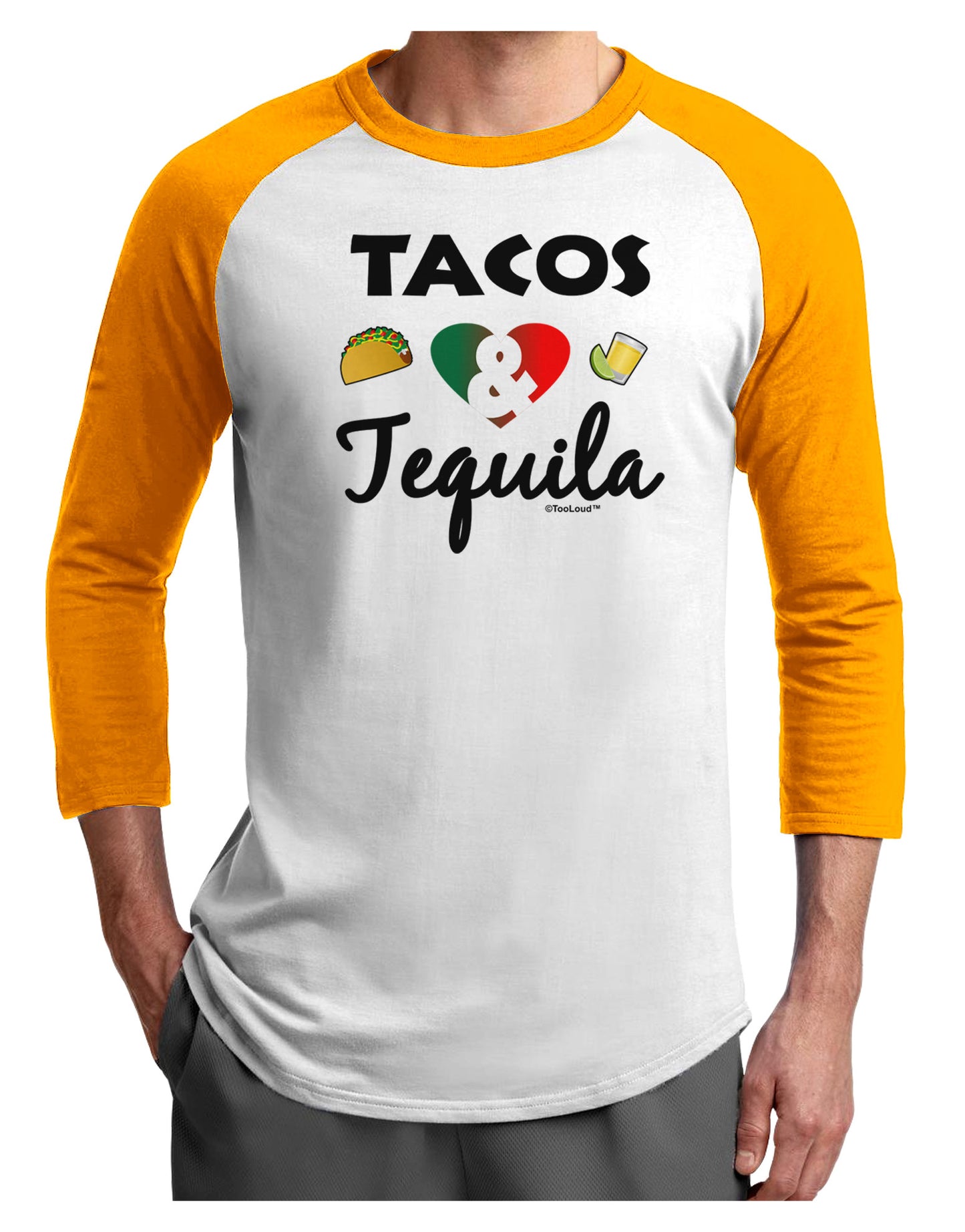 Tacos & Tequila Adult Raglan Shirt-TooLoud-White-Gold-X-Small-Davson Sales