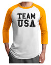 Team USA Distressed Text Adult Raglan Shirt-TooLoud-White-Gold-X-Small-Davson Sales