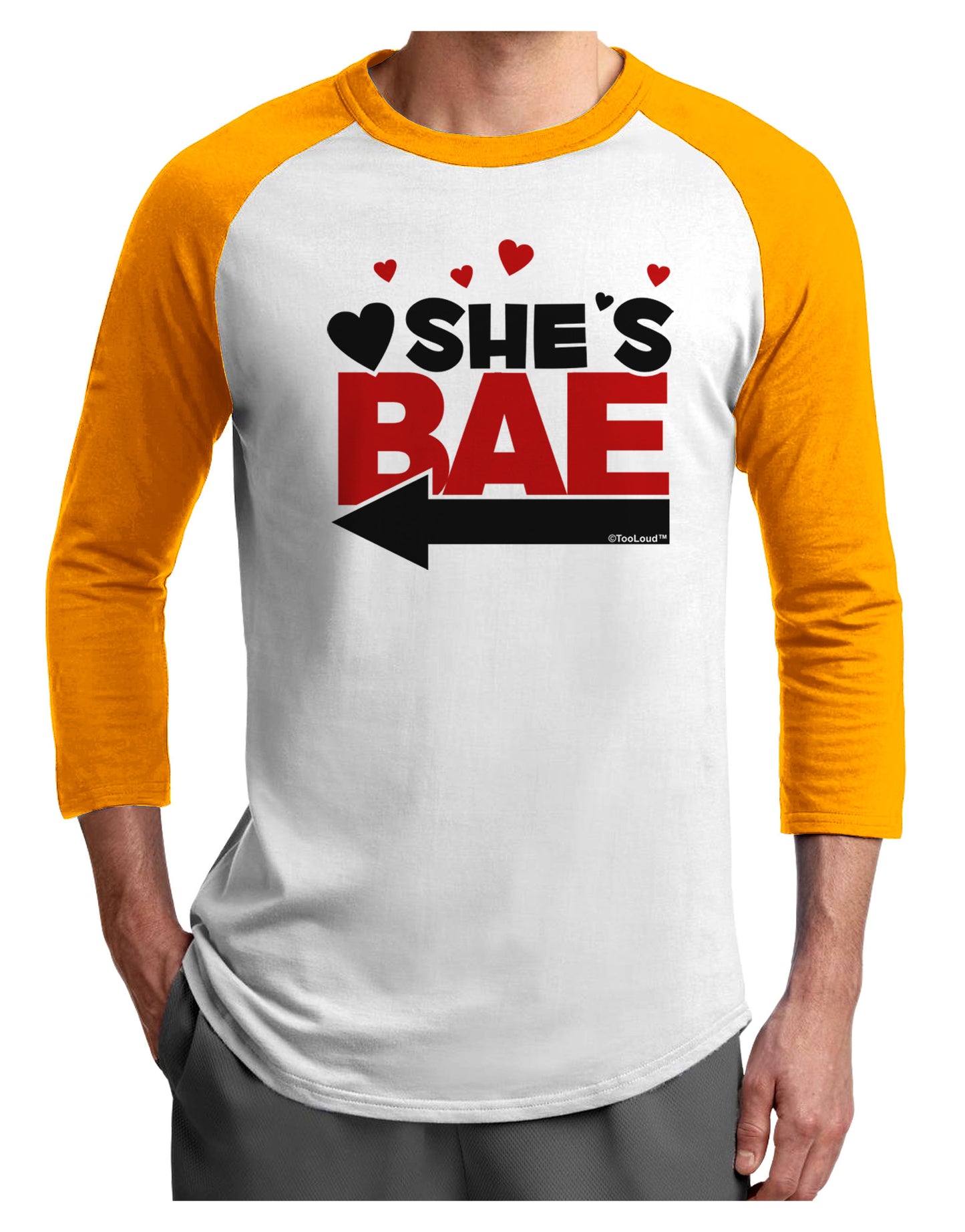 She's BAE - Left Arrow Adult Raglan Shirt-Raglan Shirt-TooLoud-White-Gold-X-Small-Davson Sales