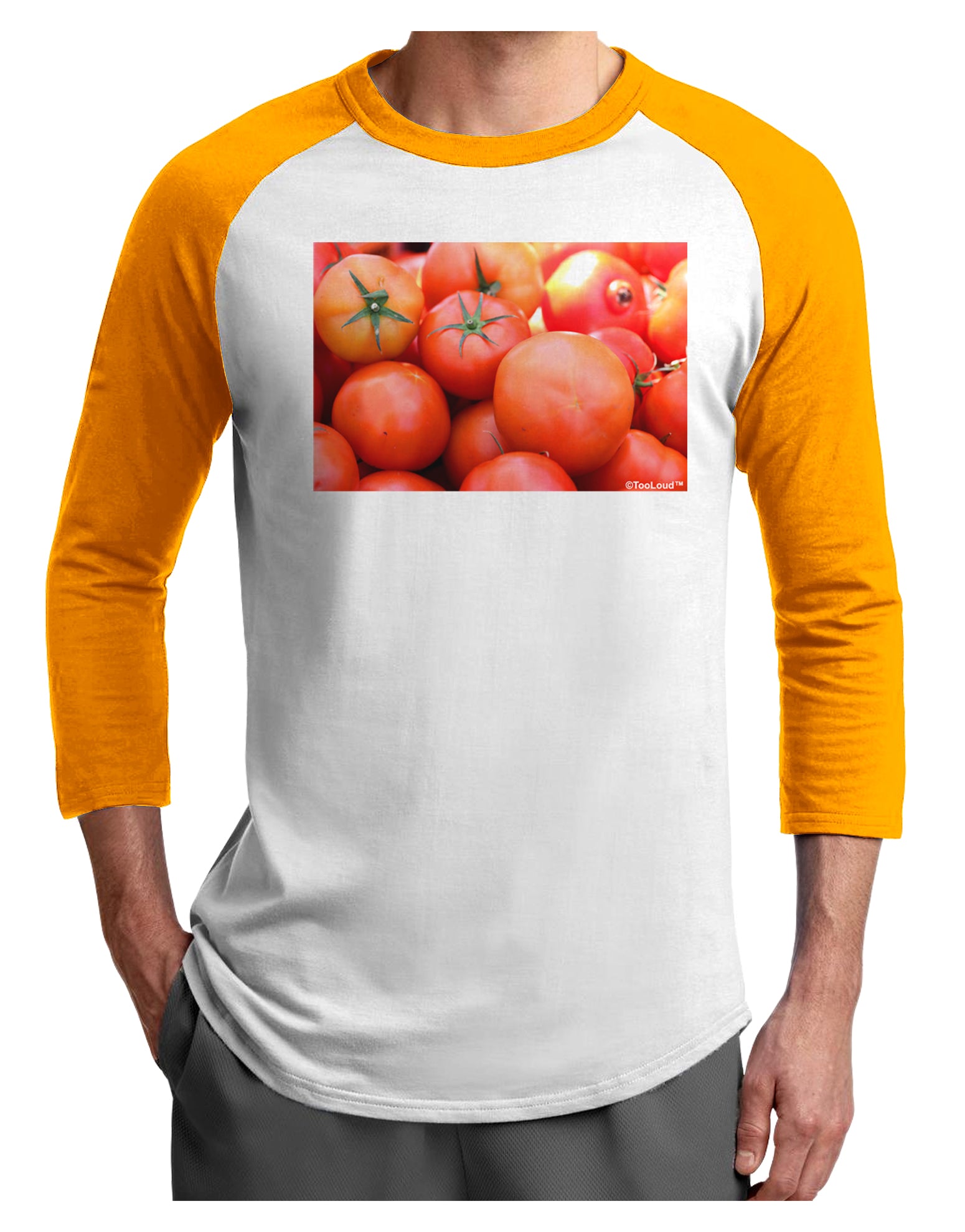 Buy Local Produce Tomatoes Adult Raglan Shirt-TooLoud-White-Gold-X-Small-Davson Sales