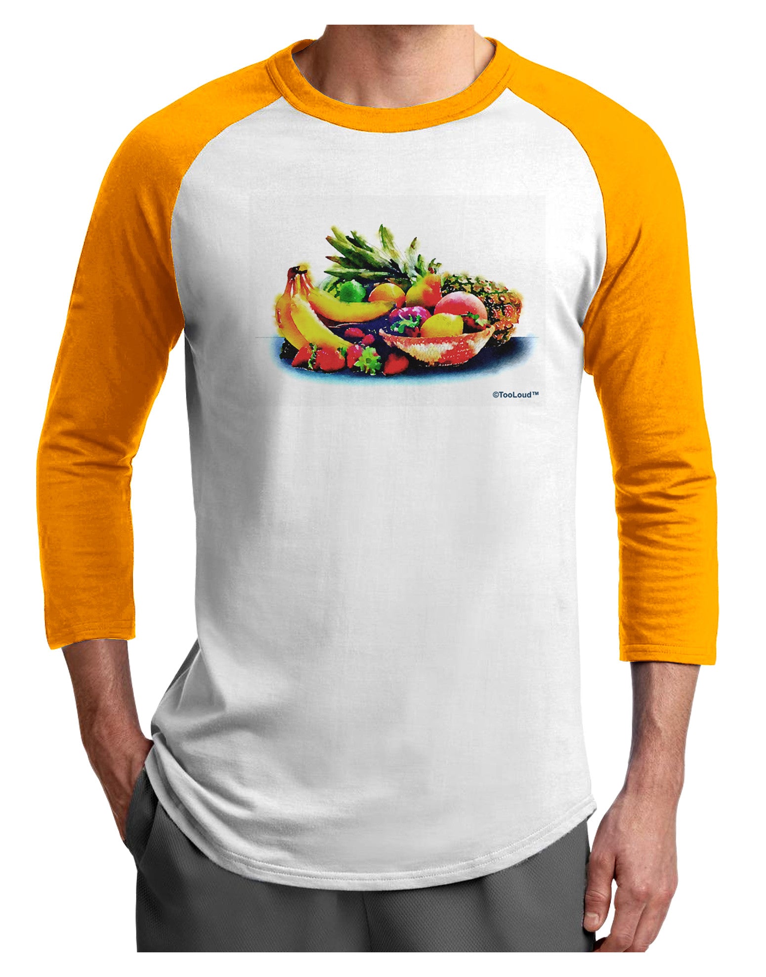 TooLoud Watercolor Fruit Bowl 3 Adult Raglan Shirt-TooLoud-White-Gold-X-Small-Davson Sales