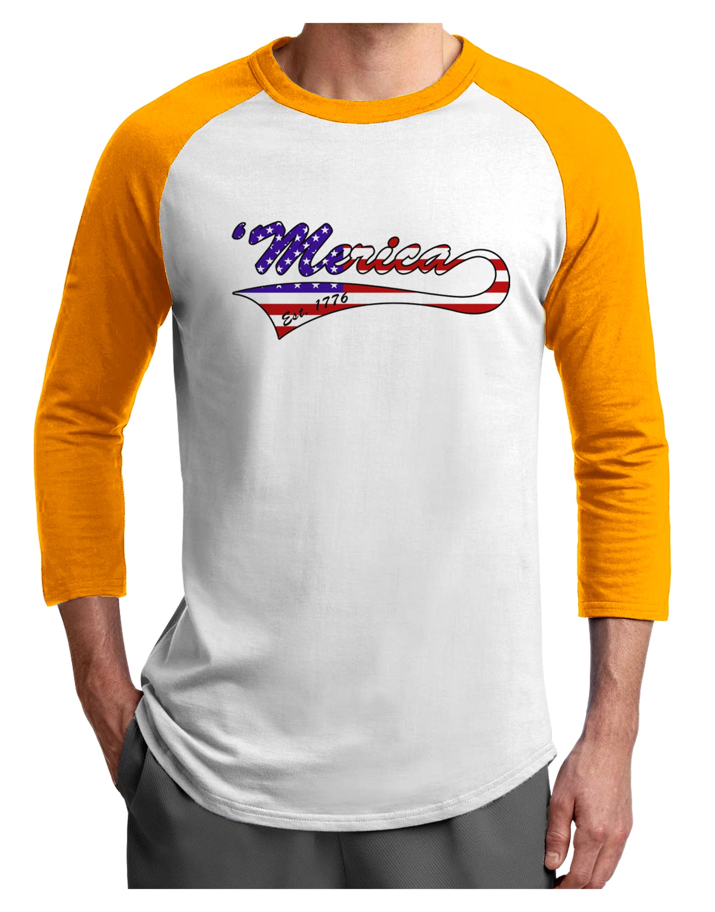Merica Established 1776 - American Flag Style Adult Raglan Shirt by TooLoud-TooLoud-White-Gold-X-Small-Davson Sales