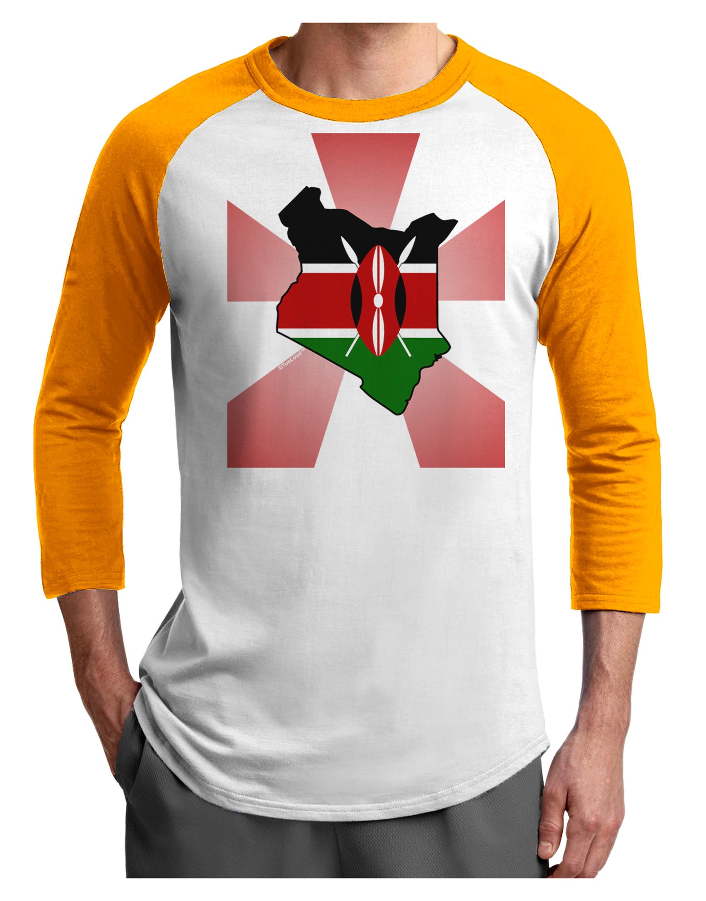 Kenya Flag Design Adult Raglan Shirt-TooLoud-White-Gold-X-Small-Davson Sales