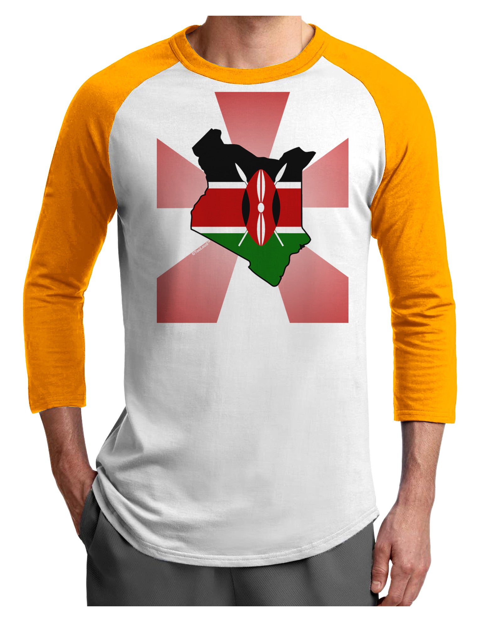 Kenya Flag Design Adult Raglan Shirt-TooLoud-White-Gold-X-Small-Davson Sales