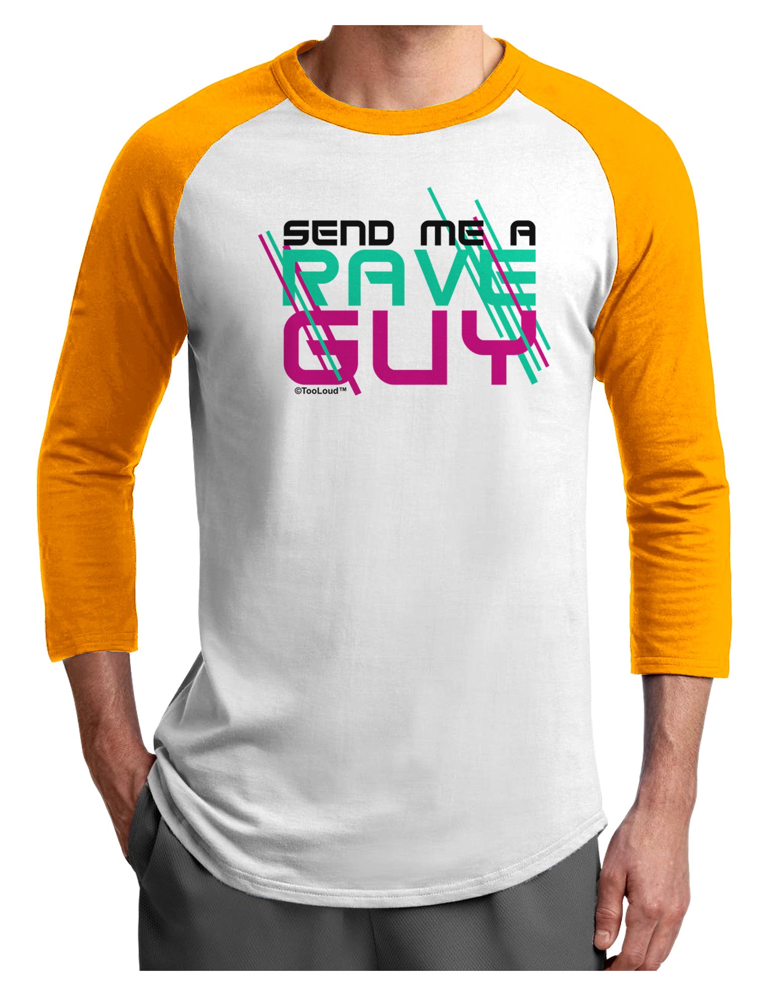 Send Me A Rave Guy Adult Raglan Shirt-Raglan Shirt-TooLoud-White-Gold-X-Small-Davson Sales