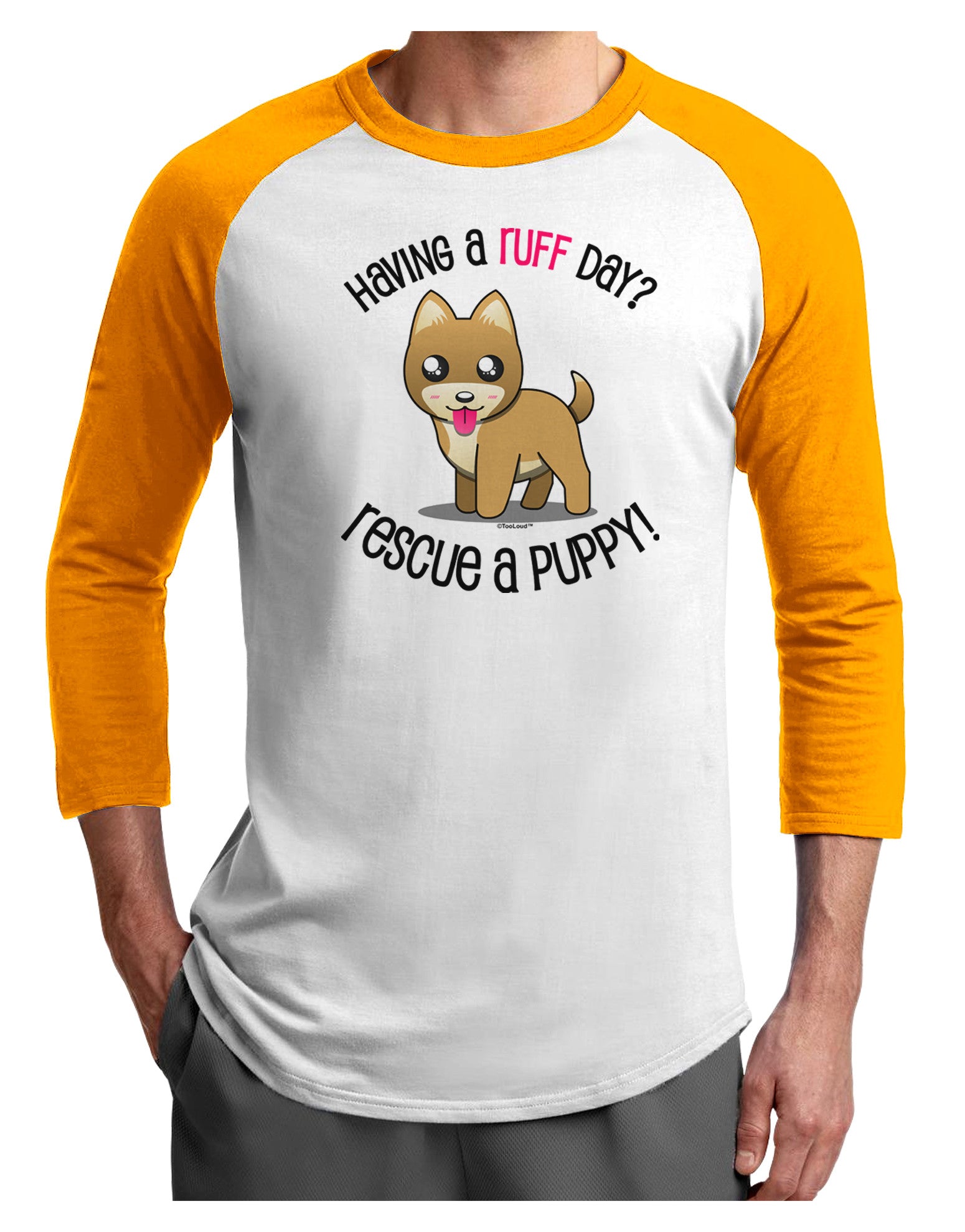 Rescue A Puppy Adult Raglan Shirt-TooLoud-White-Gold-X-Small-Davson Sales