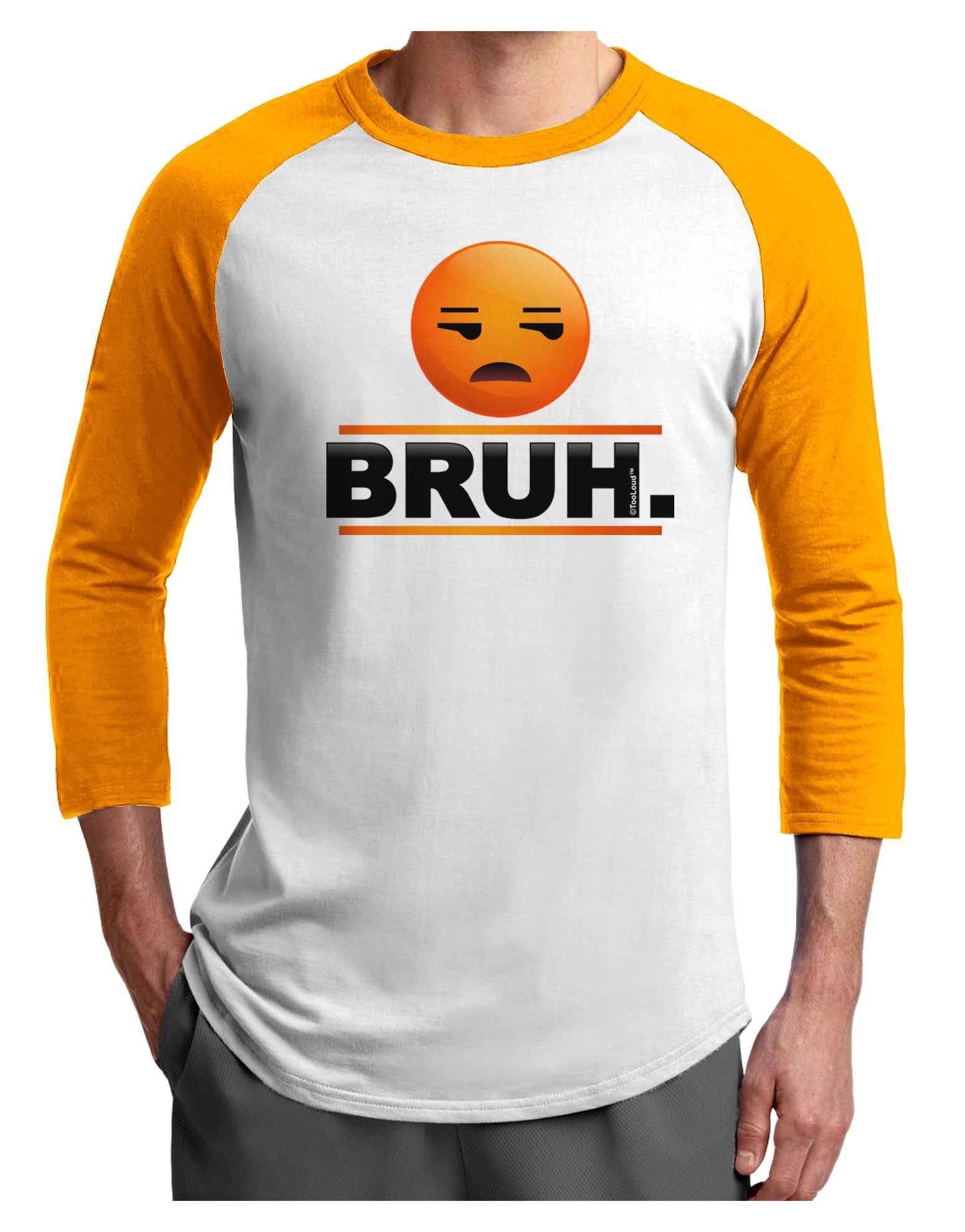 Bruh Emoji Adult Raglan Shirt-Raglan Shirt-TooLoud-White-Gold-X-Small-Davson Sales