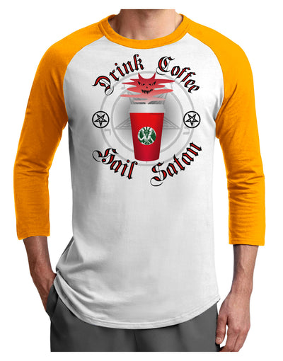 Red Cup Drink Coffee Hail Satan Adult Raglan Shirt by-Raglan Shirt-TooLoud-White-Gold-X-Small-Davson Sales