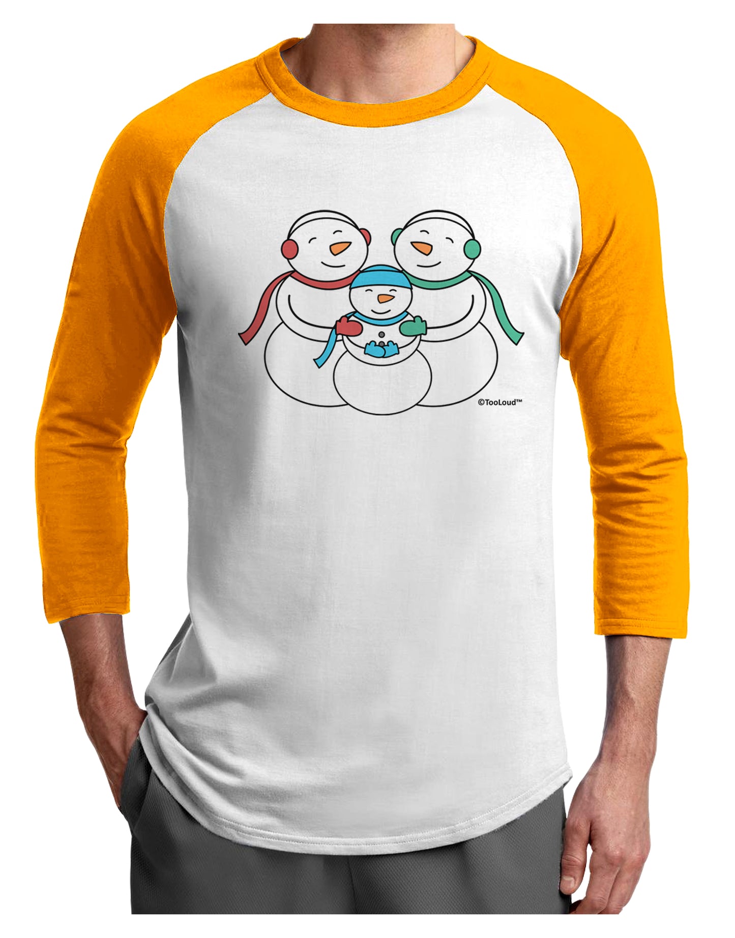 Cute Snowman Family with Boy Adult Raglan Shirt by TooLoud-TooLoud-White-Gold-X-Small-Davson Sales