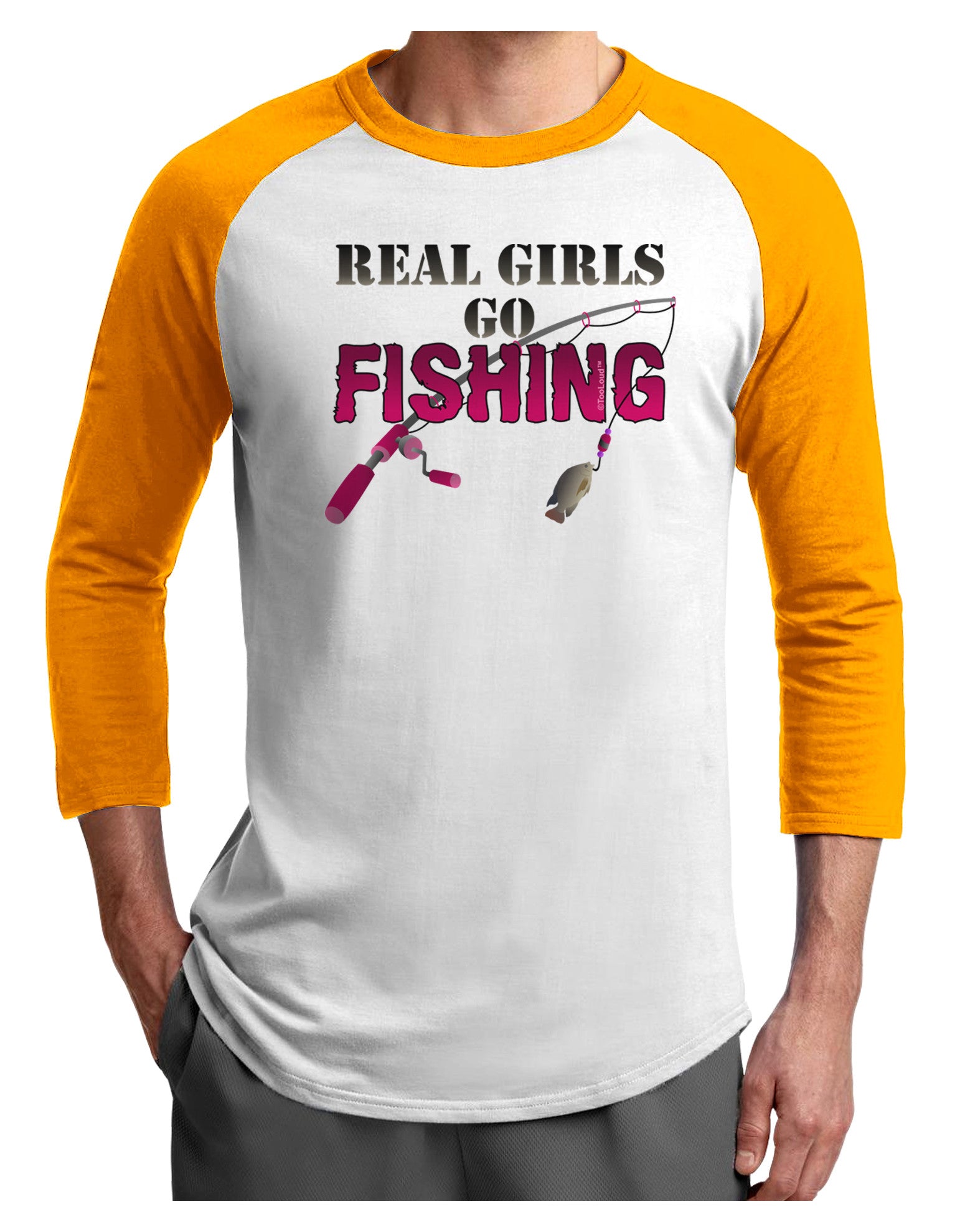 Real Girls Go Fishing Adult Raglan Shirt-Raglan Shirt-TooLoud-White-Gold-X-Small-Davson Sales