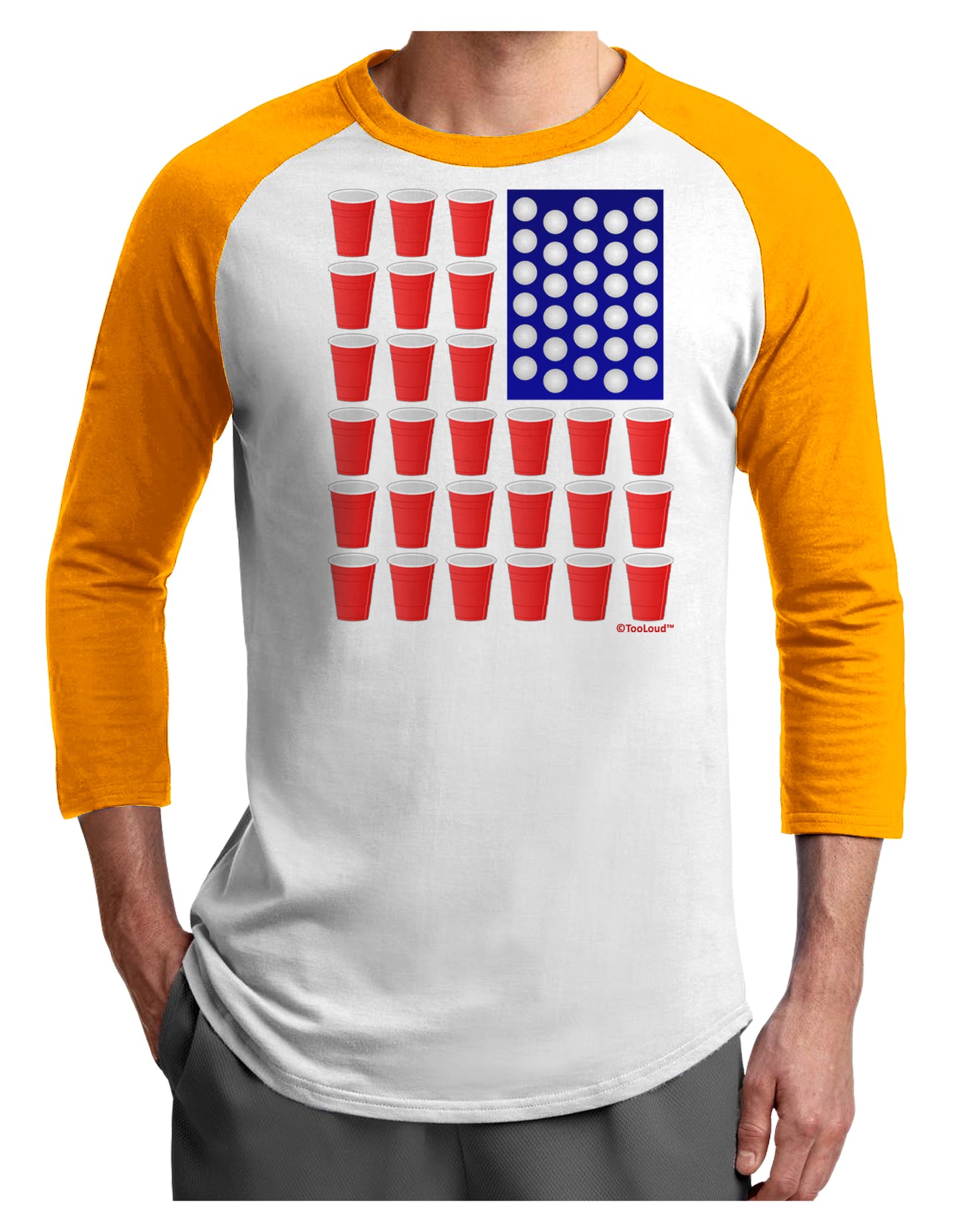 Beer Pong Flag Adult Raglan Shirt-TooLoud-White-Gold-X-Small-Davson Sales