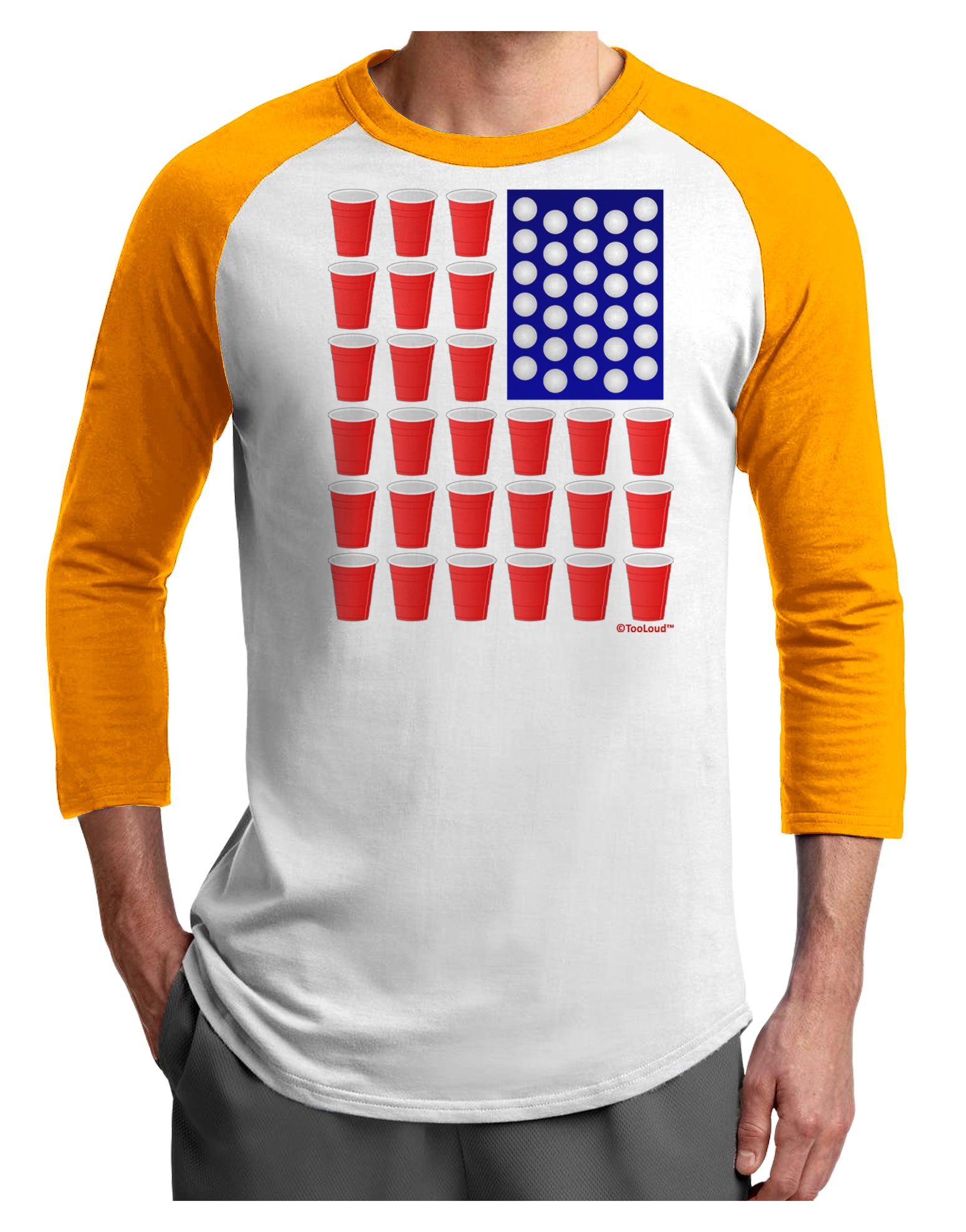 Beer Pong Flag Adult Raglan Shirt-TooLoud-White-Gold-X-Small-Davson Sales
