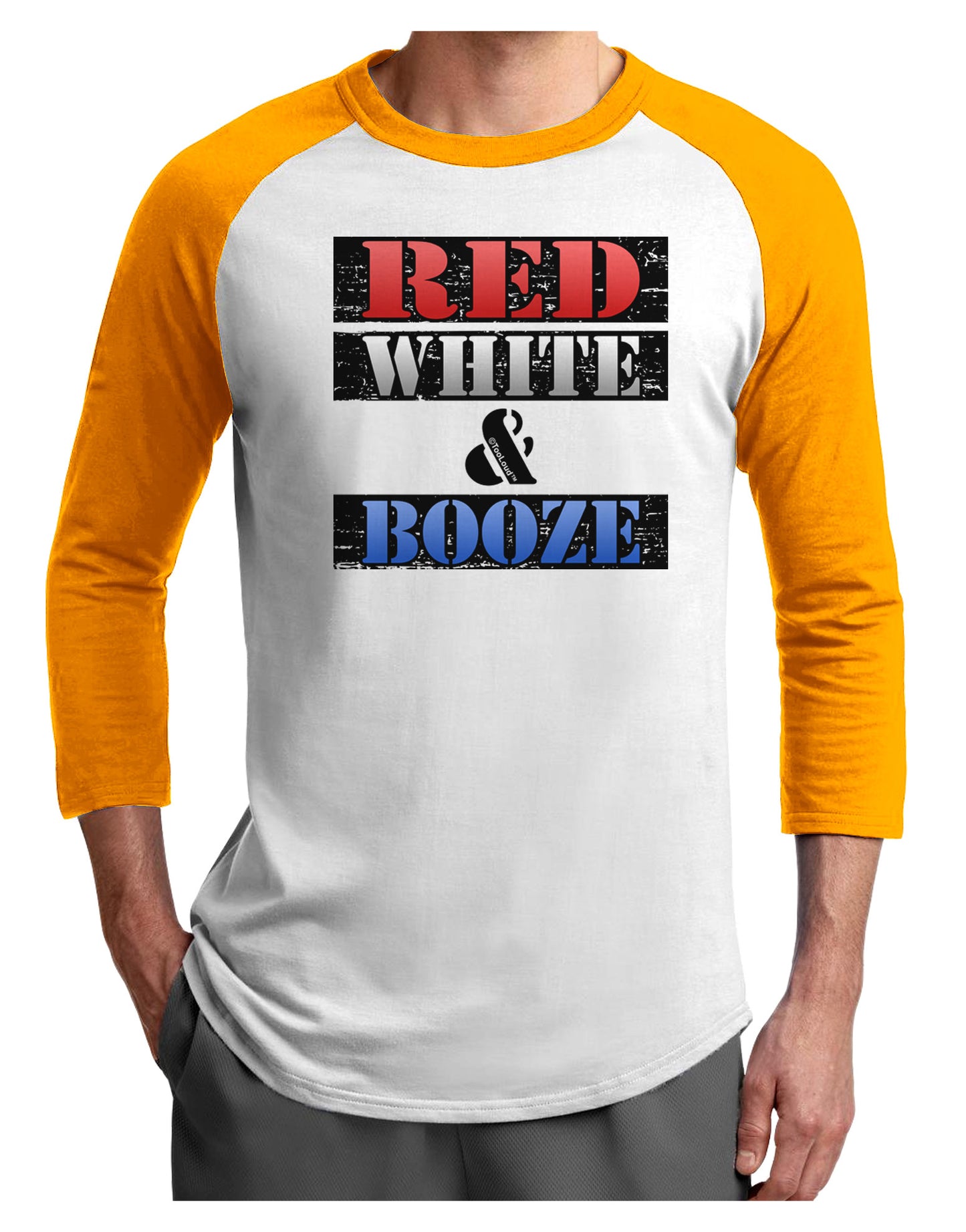 Red White & Booze Adult Raglan Shirt-Raglan Shirt-TooLoud-White-Gold-X-Small-Davson Sales
