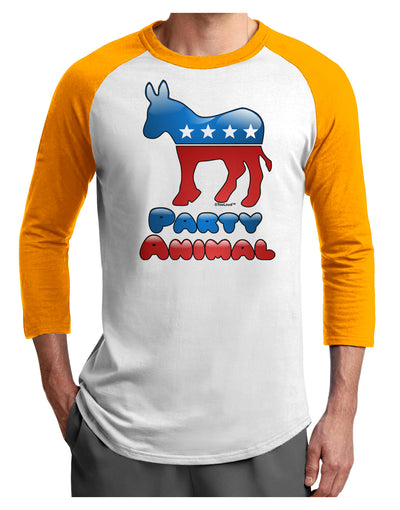 Democrat Party Animal Adult Raglan Shirt-TooLoud-White-Gold-X-Small-Davson Sales