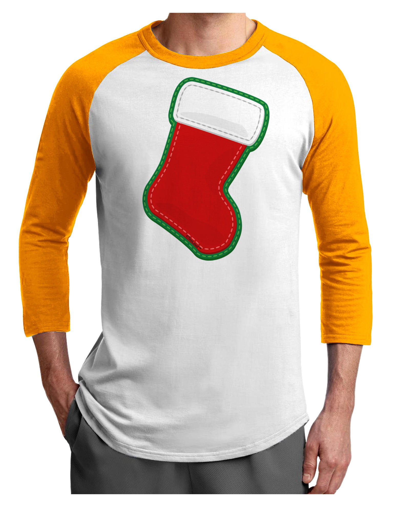 Cute Faux Applique Christmas Stocking Adult Raglan Shirt-TooLoud-White-Gold-X-Small-Davson Sales