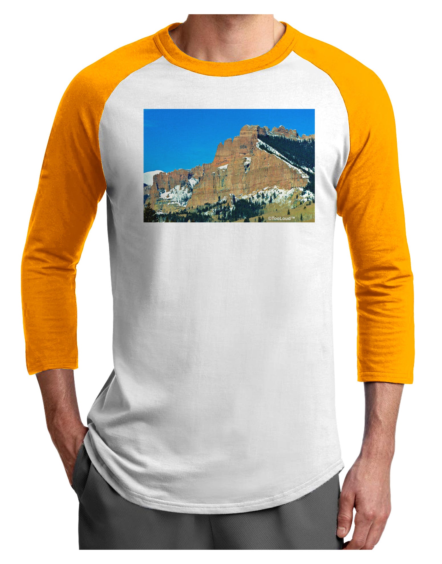 Colorado Snowy Mountains Adult Raglan Shirt-Raglan Shirt-TooLoud-White-Gold-X-Small-Davson Sales