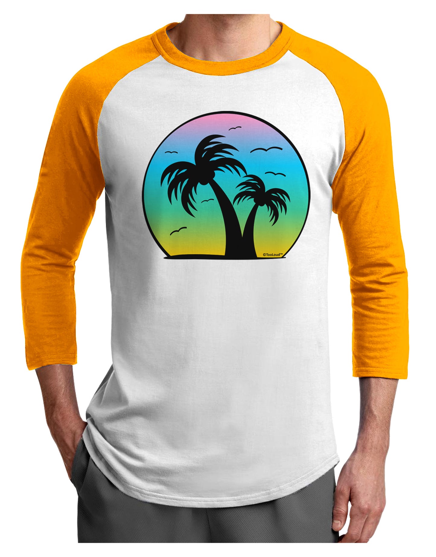 Palm Trees Silhouette - Beach Sunset Design Adult Raglan Shirt-TooLoud-White-Gold-X-Small-Davson Sales