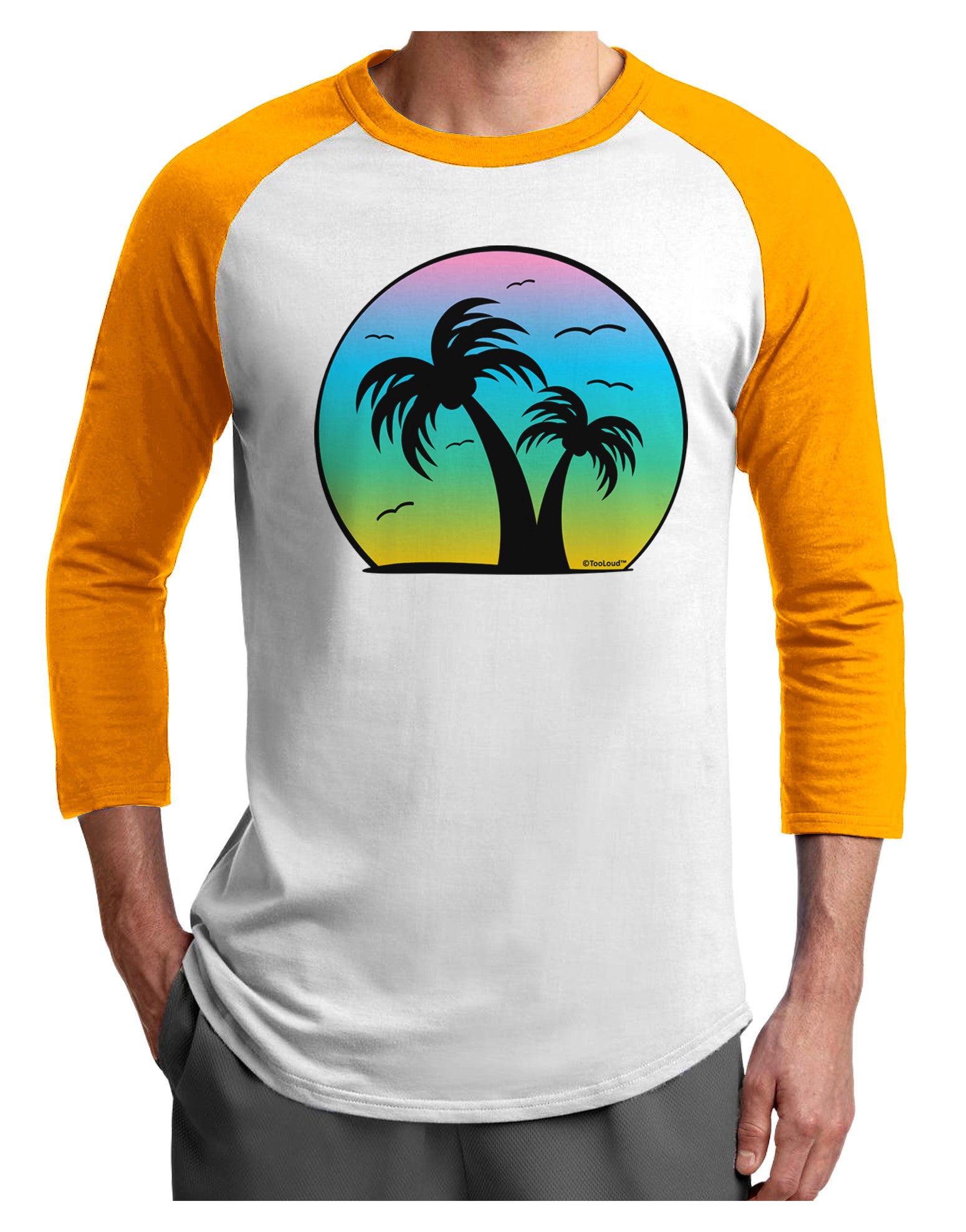 Palm Trees Silhouette - Beach Sunset Design Adult Raglan Shirt-TooLoud-White-Gold-X-Small-Davson Sales