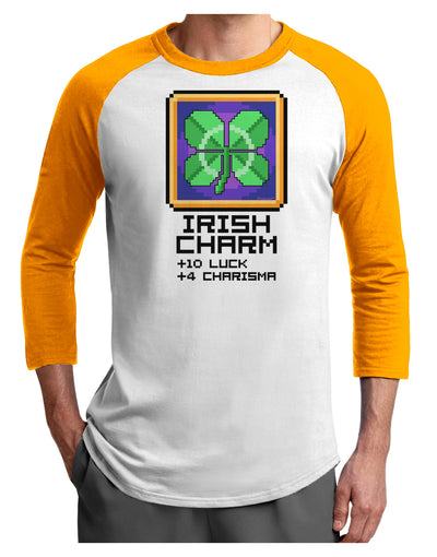 Pixel Irish Charm Item Adult Raglan Shirt-TooLoud-White-Gold-X-Small-Davson Sales