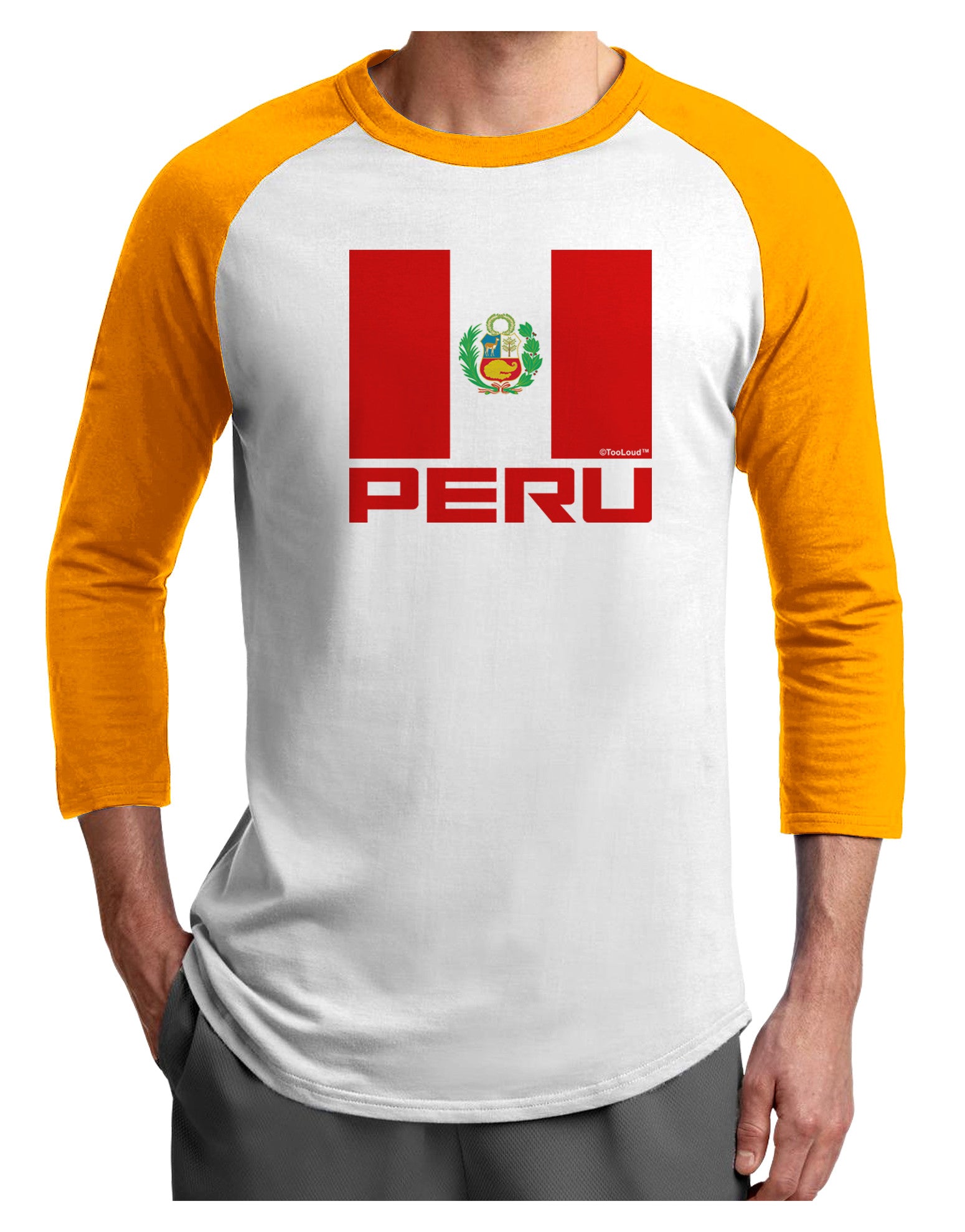 Peru Flag Adult Raglan Shirt-Raglan Shirt-TooLoud-White-Gold-X-Small-Davson Sales