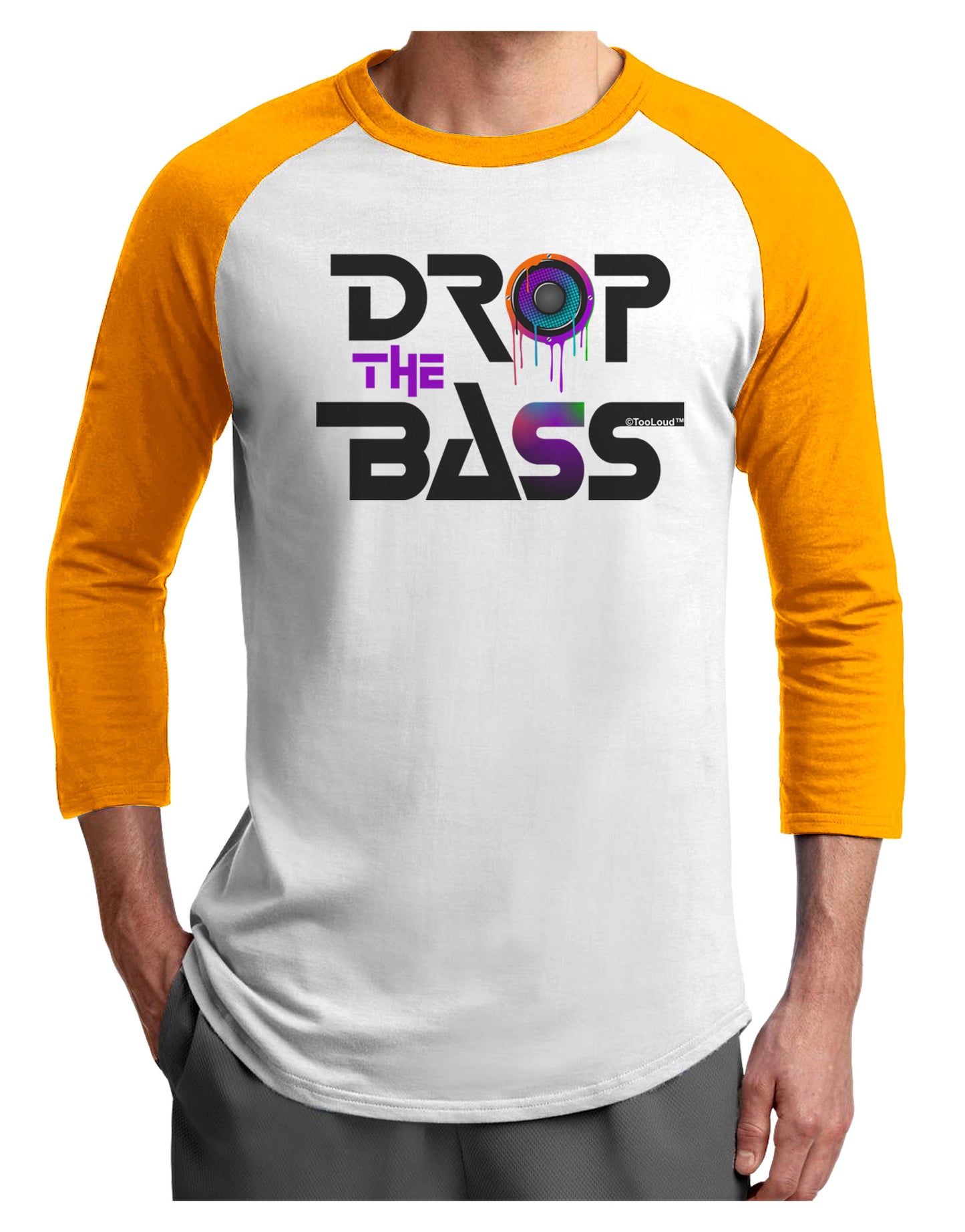 Drop The Bass - Drips Speaker Adult Raglan Shirt-Raglan Shirt-TooLoud-White-Gold-X-Small-Davson Sales