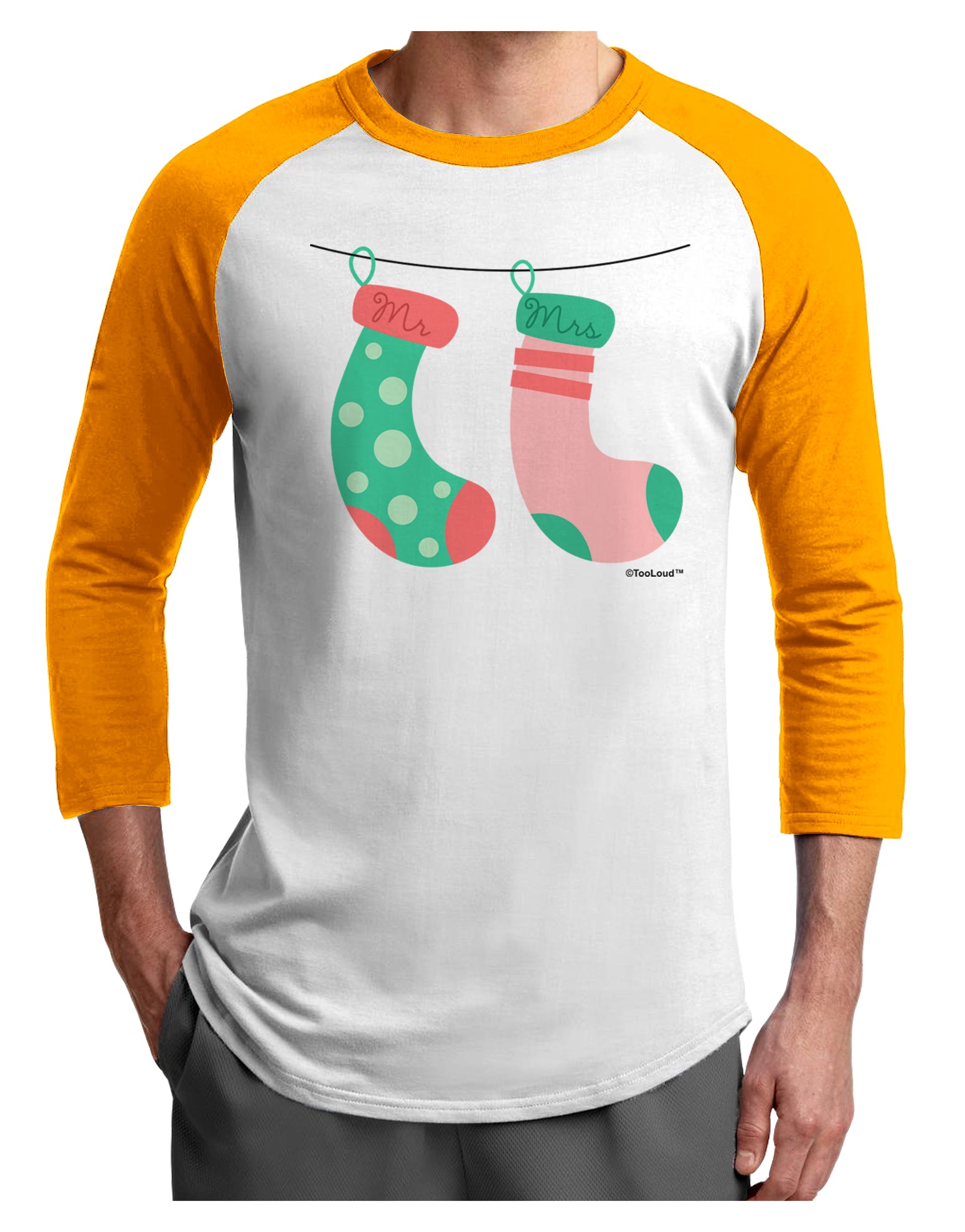 Cute Mr and Mrs Christmas Couple Stockings Adult Raglan Shirt by TooLoud-TooLoud-White-Gold-X-Small-Davson Sales