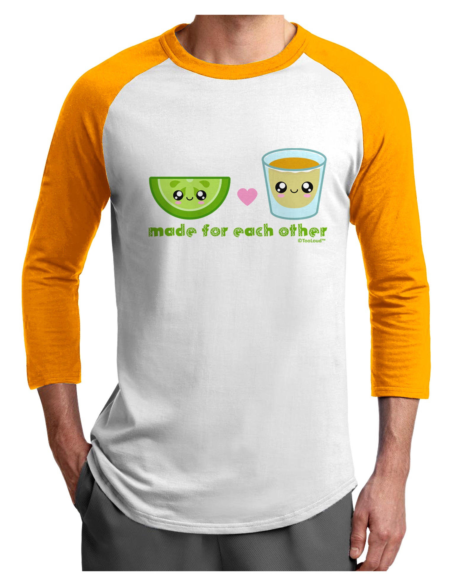 Cute Tequila Shot and Lime - Made For Each Other Adult Raglan Shirt by TooLoud-TooLoud-White-Gold-X-Small-Davson Sales