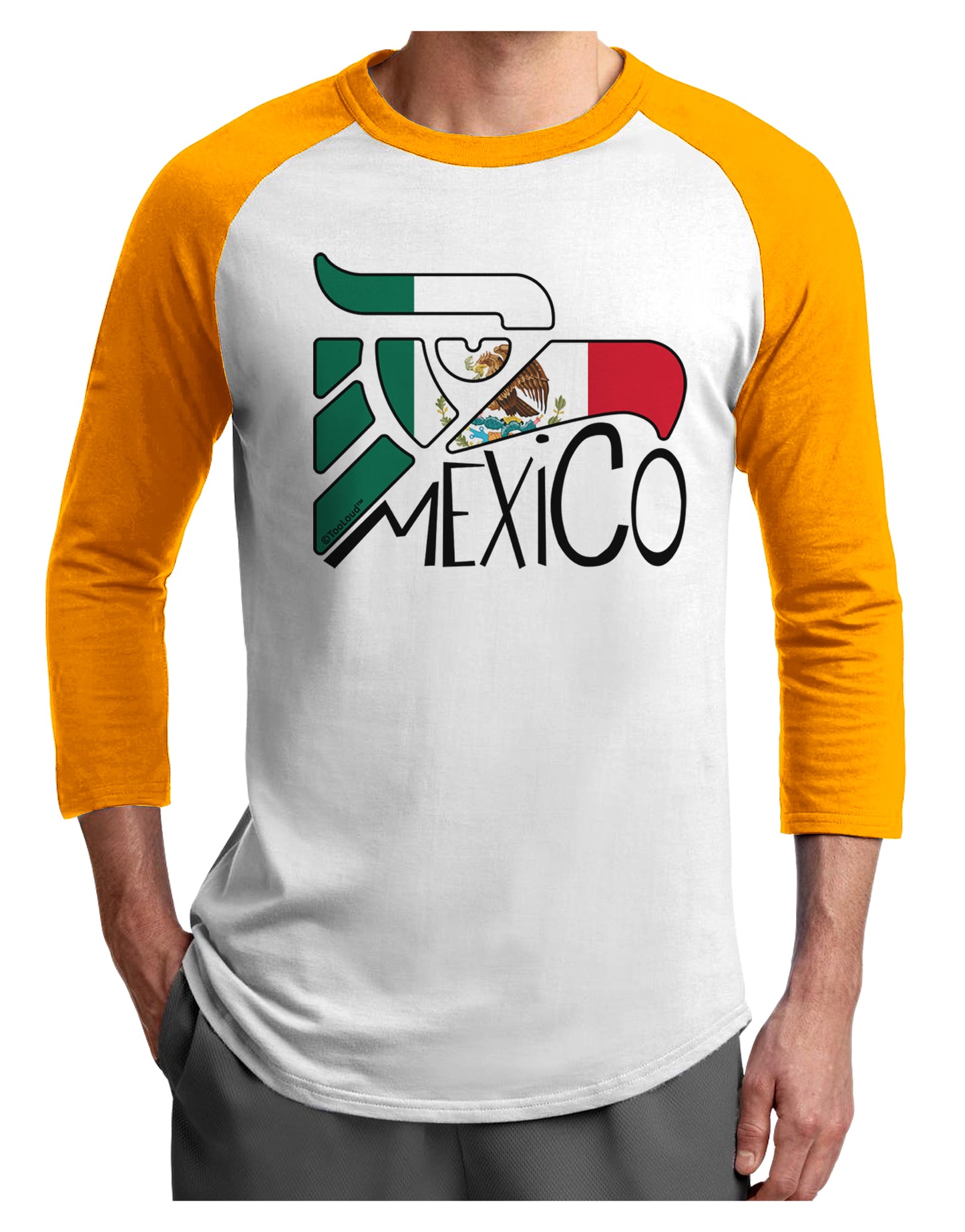 Mexico Eagle Symbol - Mexican Flag - Mexico Adult Raglan Shirt by TooLoud-TooLoud-White-Gold-X-Small-Davson Sales