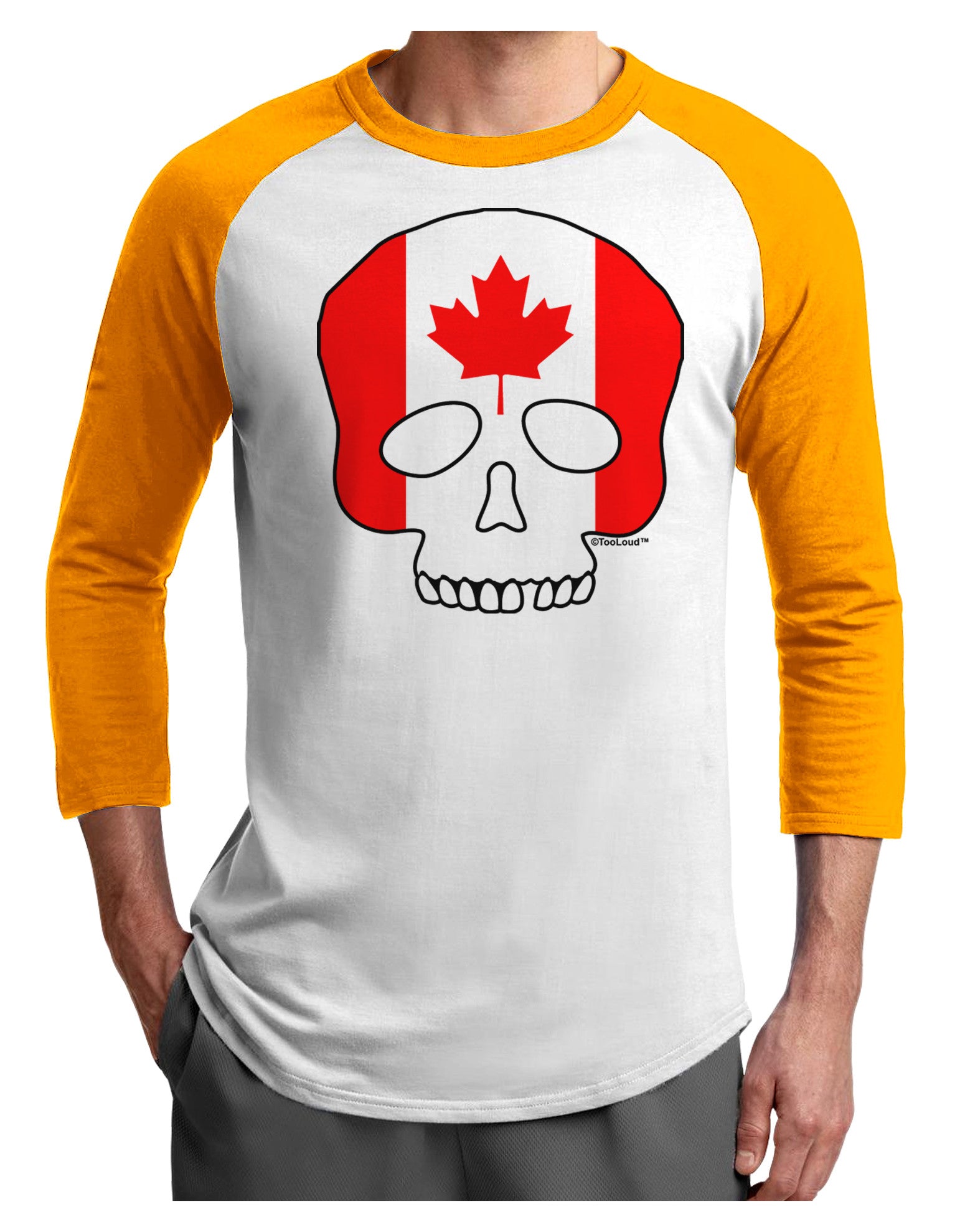 Skull Flag Canada Adult Raglan Shirt-Raglan Shirt-TooLoud-White-Gold-X-Small-Davson Sales