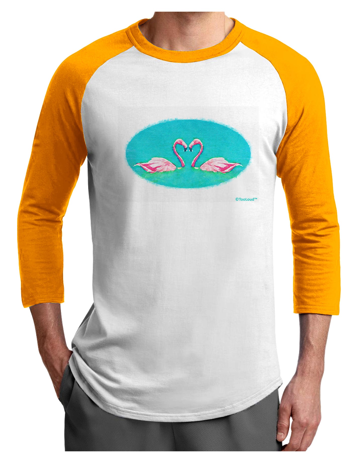 Love Birds - Flamingos Watercolor Adult Raglan Shirt-TooLoud-White-Gold-X-Small-Davson Sales