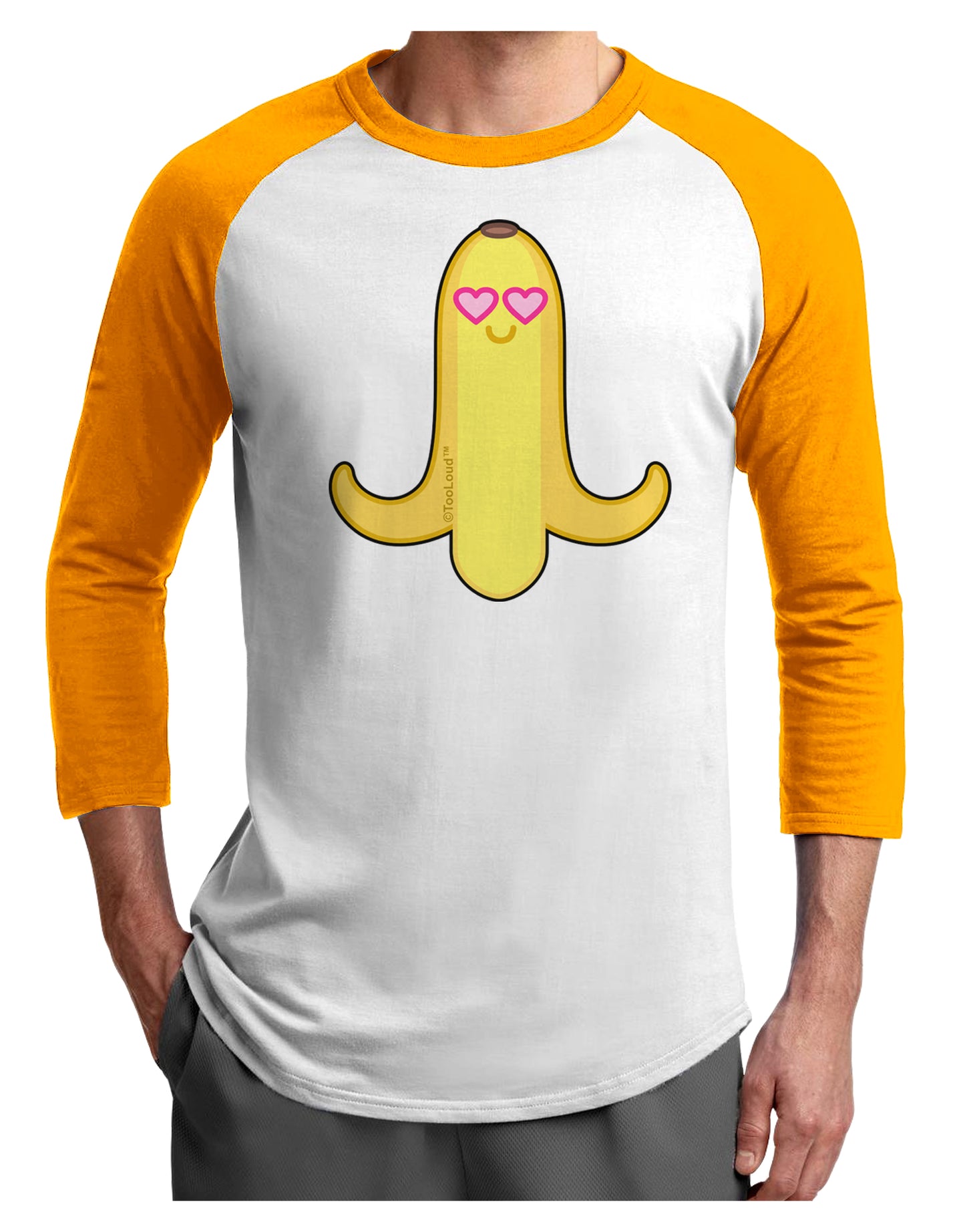 Infatuated Banana - Heart Eyes Adult Raglan Shirt by TooLoud-TooLoud-White-Gold-X-Small-Davson Sales