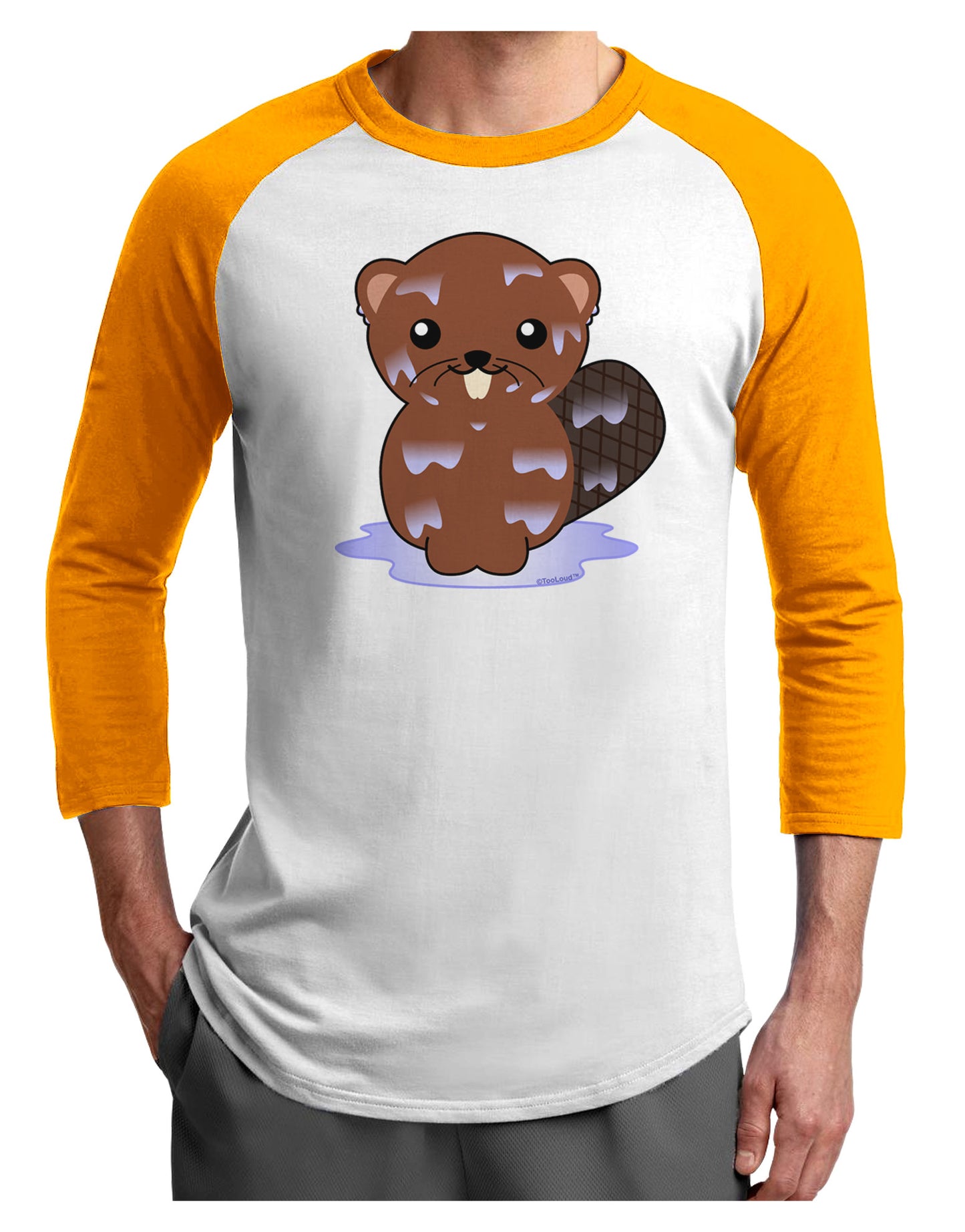 Cute Wet Beaver Adult Raglan Shirt-TooLoud-White-Gold-X-Small-Davson Sales