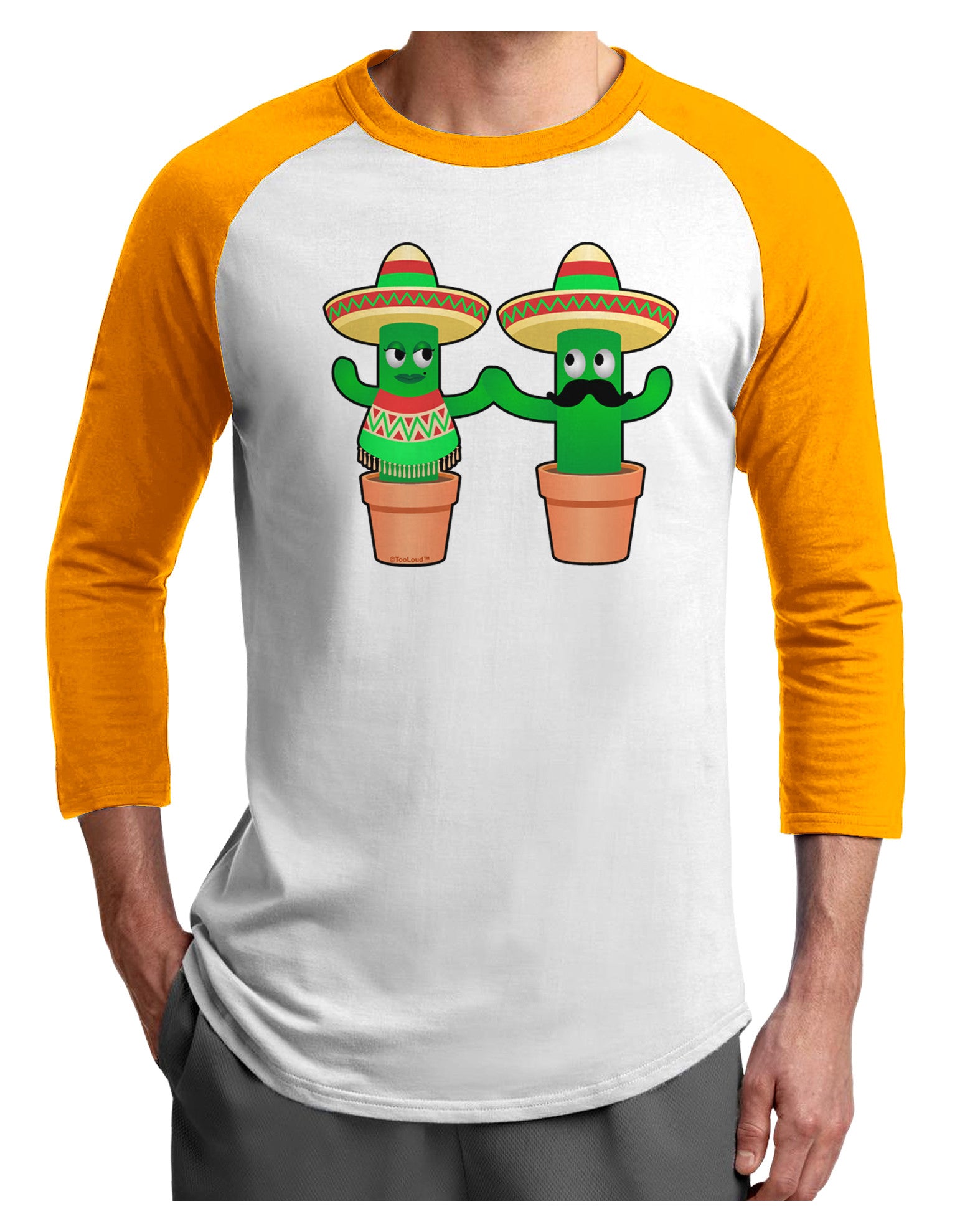 Fiesta Cactus Couple Adult Raglan Shirt-Raglan Shirt-TooLoud-White-Gold-X-Small-Davson Sales