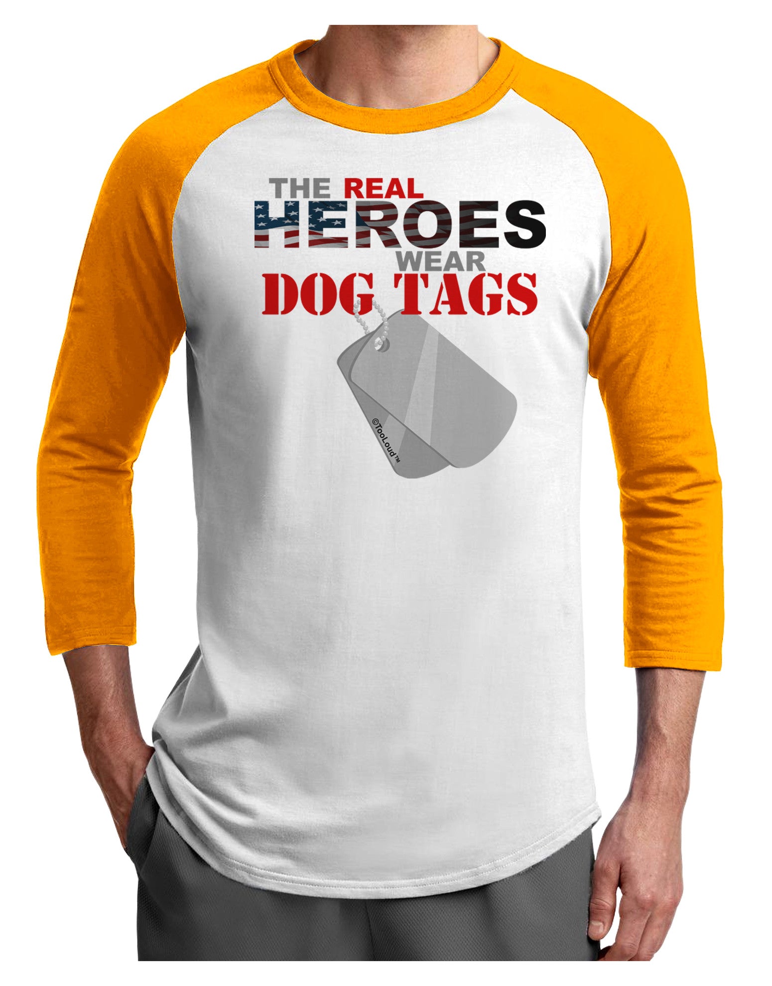 Heroes Dog Tags Adult Raglan Shirt-Raglan Shirt-TooLoud-White-Gold-X-Small-Davson Sales
