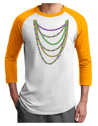 Mardi Gras Beads Necklaces Adult Raglan Shirt-Raglan Shirt-TooLoud-White-Gold-X-Small-Davson Sales