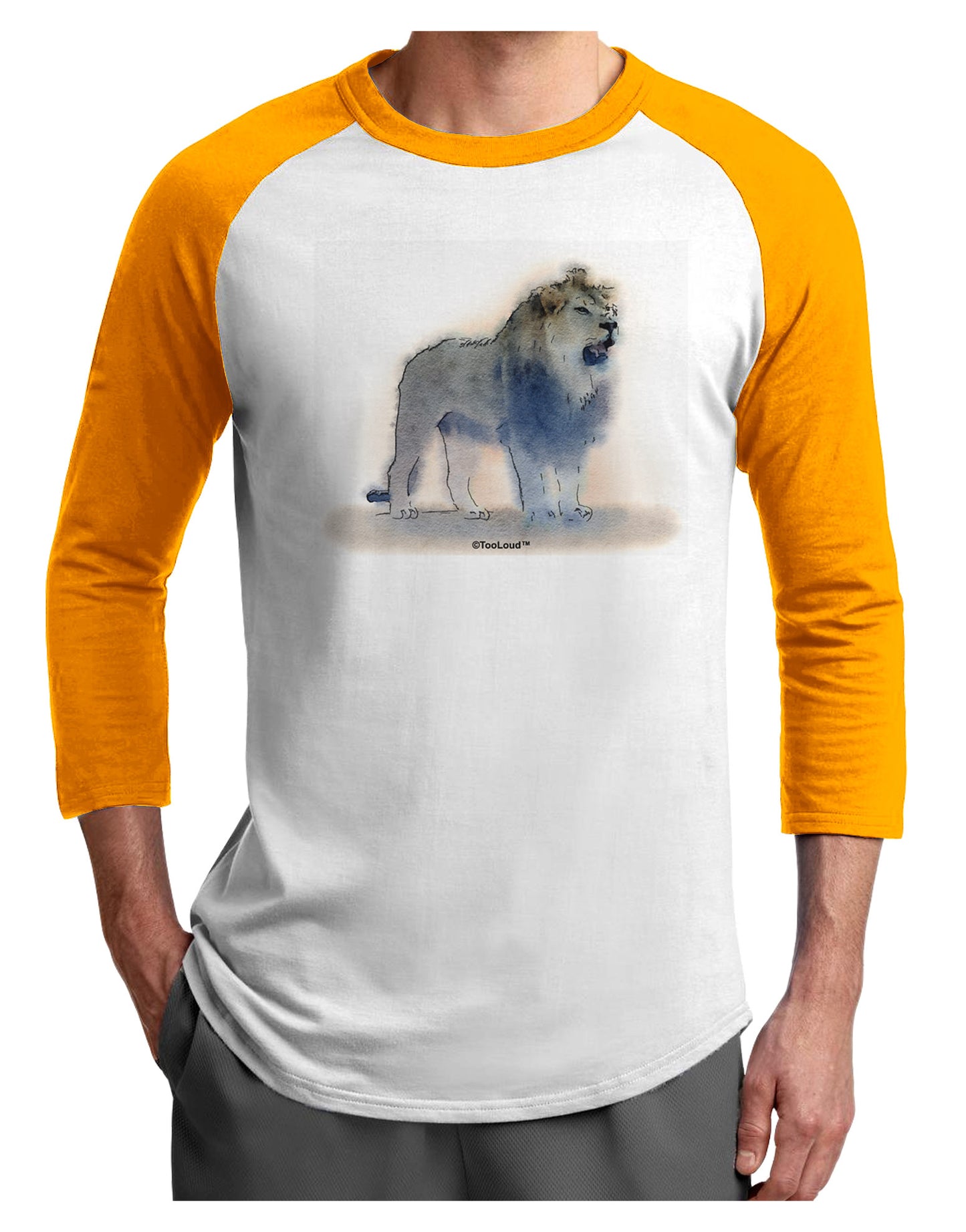 Lion Watercolor B Adult Raglan Shirt-TooLoud-White-Gold-X-Small-Davson Sales