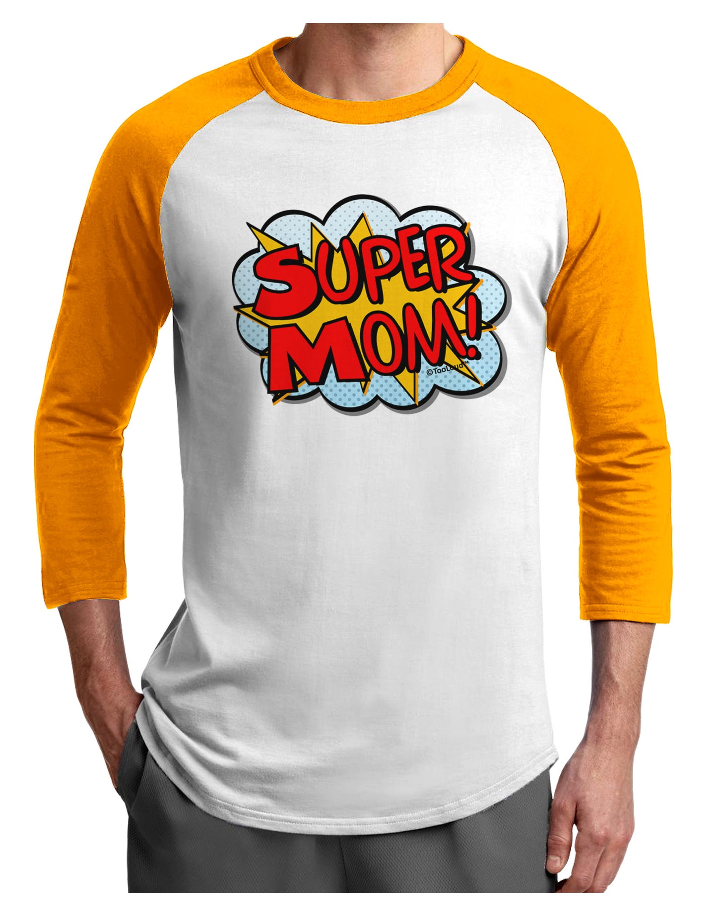 Super Mom - Superhero Comic Style Adult Raglan Shirt-Raglan Shirt-TooLoud-White-Gold-X-Small-Davson Sales