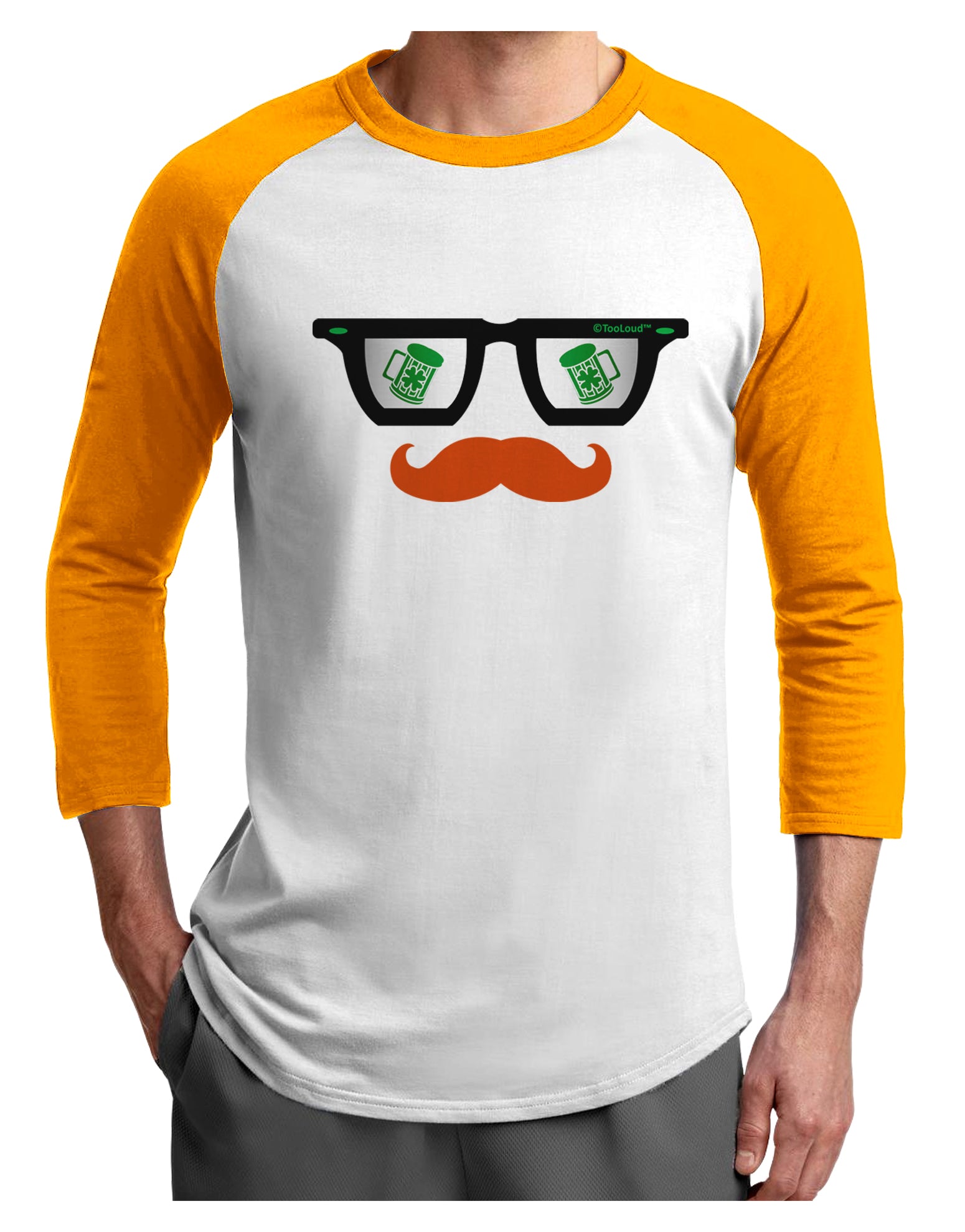 St. Patrick's Day Beer Glasses Design Adult Raglan Shirt by TooLoud-Raglan Shirt-TooLoud-White-Gold-X-Small-Davson Sales