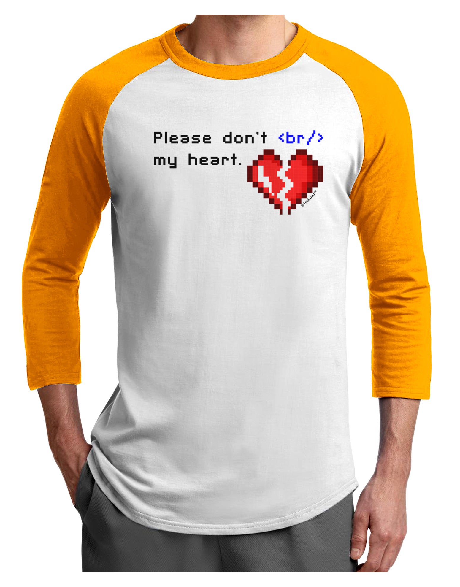 Please Don't Break My Heart Code Adult Raglan Shirt-Raglan Shirt-TooLoud-White-Gold-X-Small-Davson Sales