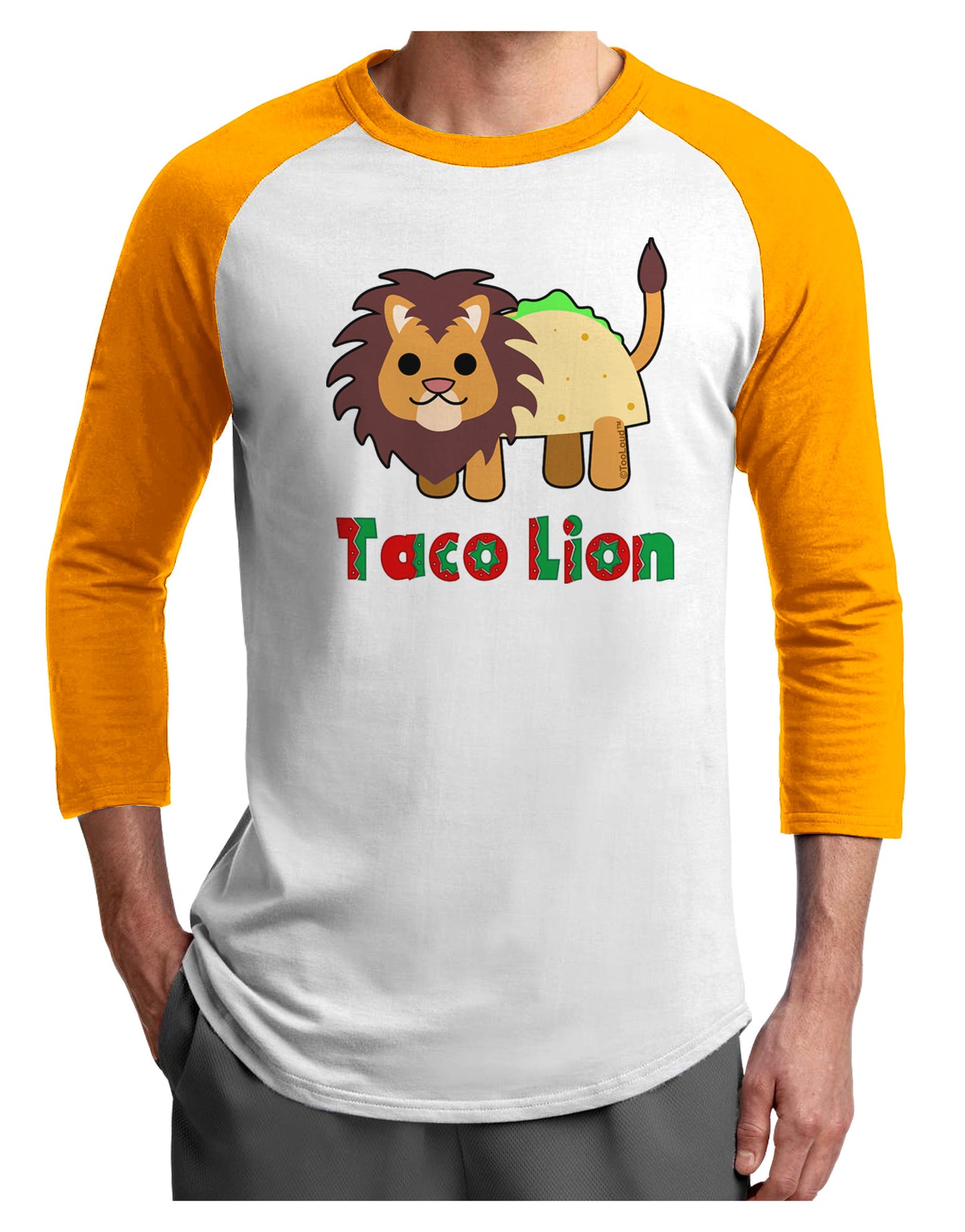 Cute Taco Lion Text Adult Raglan Shirt-TooLoud-White-Gold-X-Small-Davson Sales