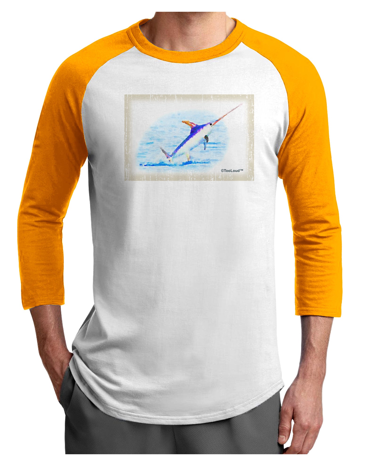 Swordfish Watercolor Adult Raglan Shirt-Raglan Shirt-TooLoud-White-Gold-X-Small-Davson Sales